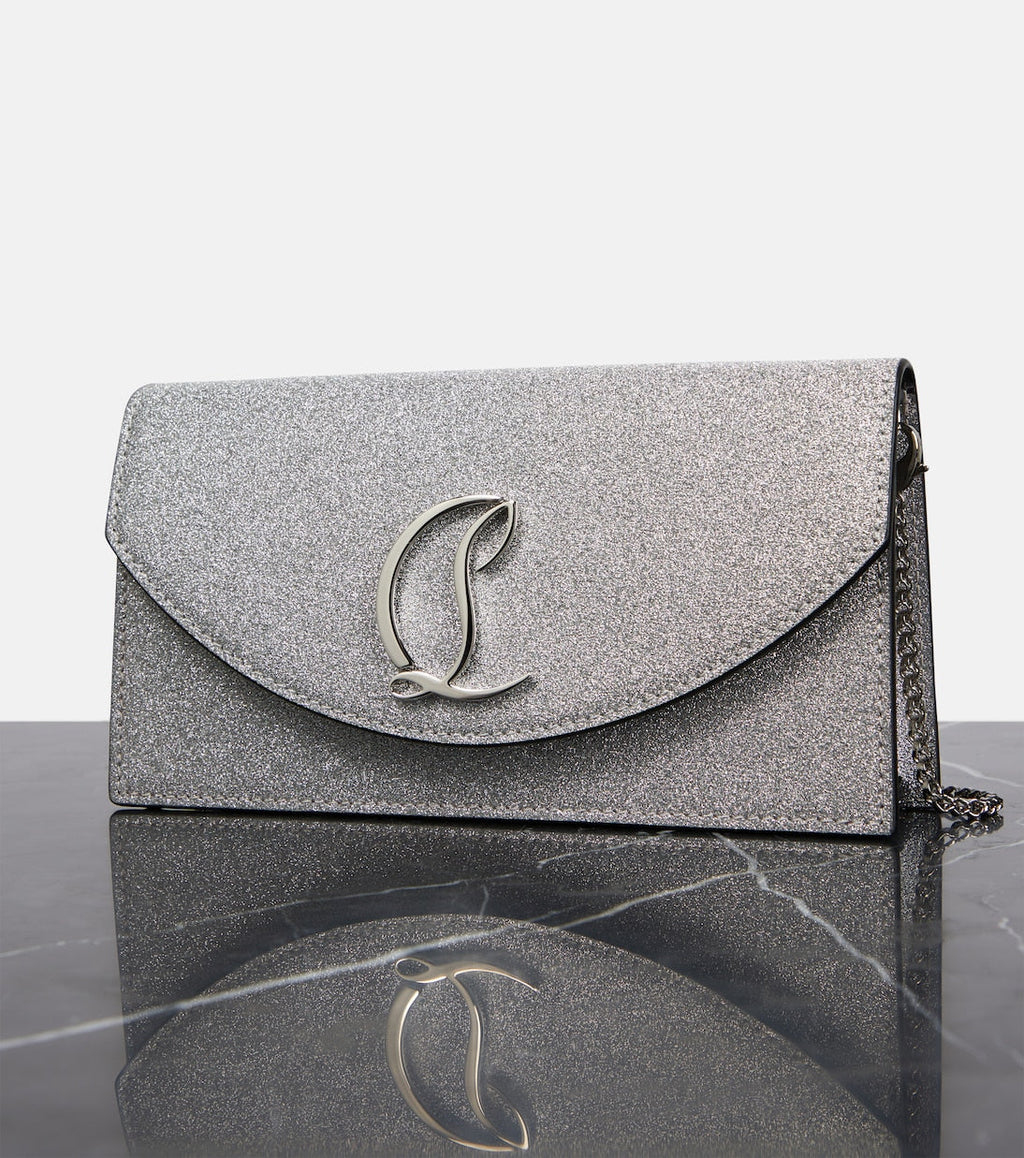 Christian Louboutin Women Small Logo Glittered Leather Clutch