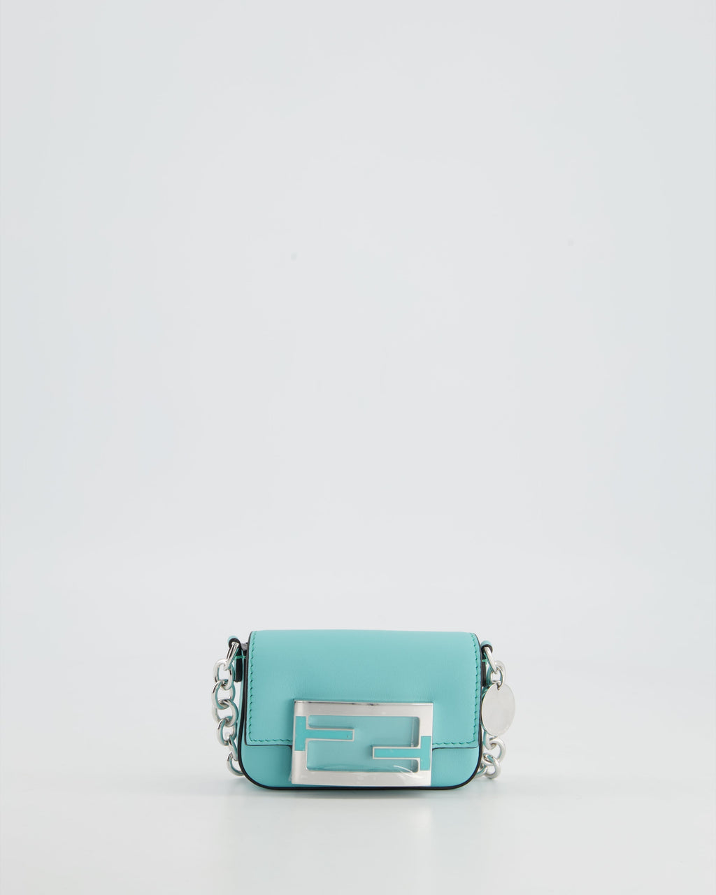 Fendi x Tiffany&Co Tiffany Blue Leather Nano Baguette Bag with Sterling Silver Hardware and Tiffany Tag