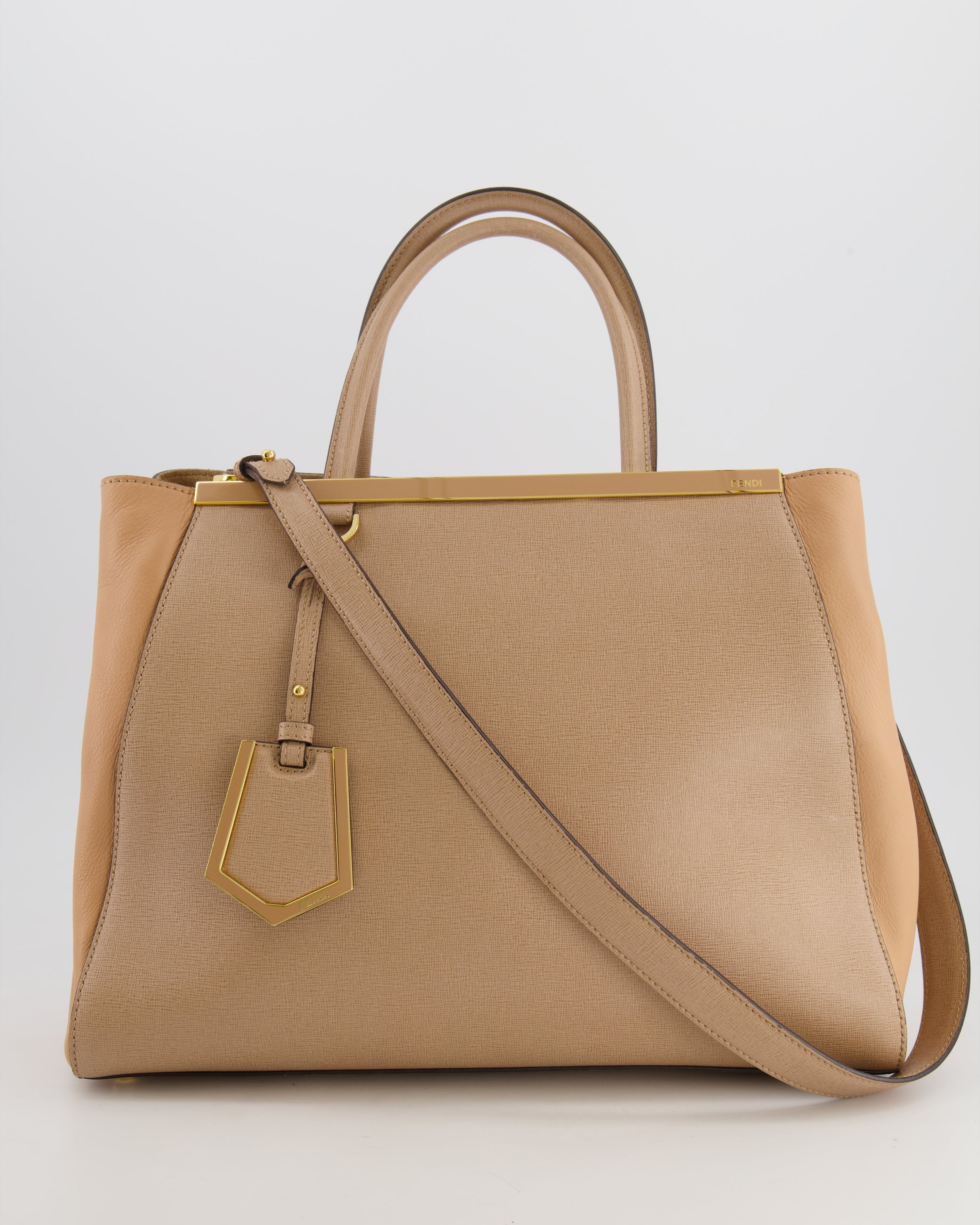 Fendi Beige Leather 2Jours Medium Tote Bag with Gold Hardware