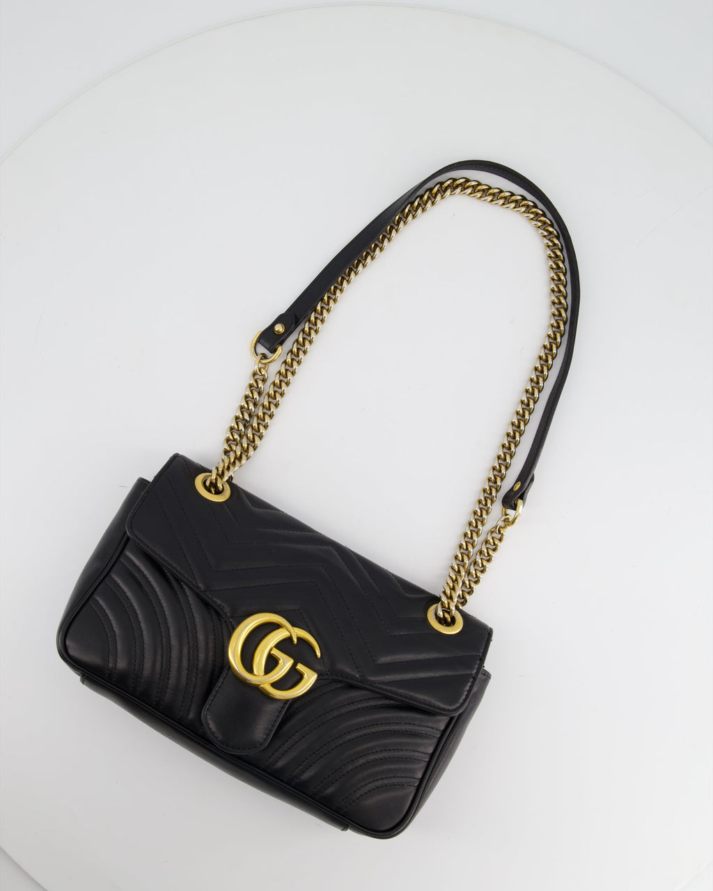 Gucci Black Small GG Marmont Shoulder Bag in Matelassé Chevron Leather