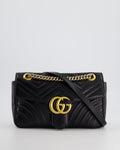 Gucci Black Small GG Marmont Shoulder Bag in Matelassé Chevron Leather
