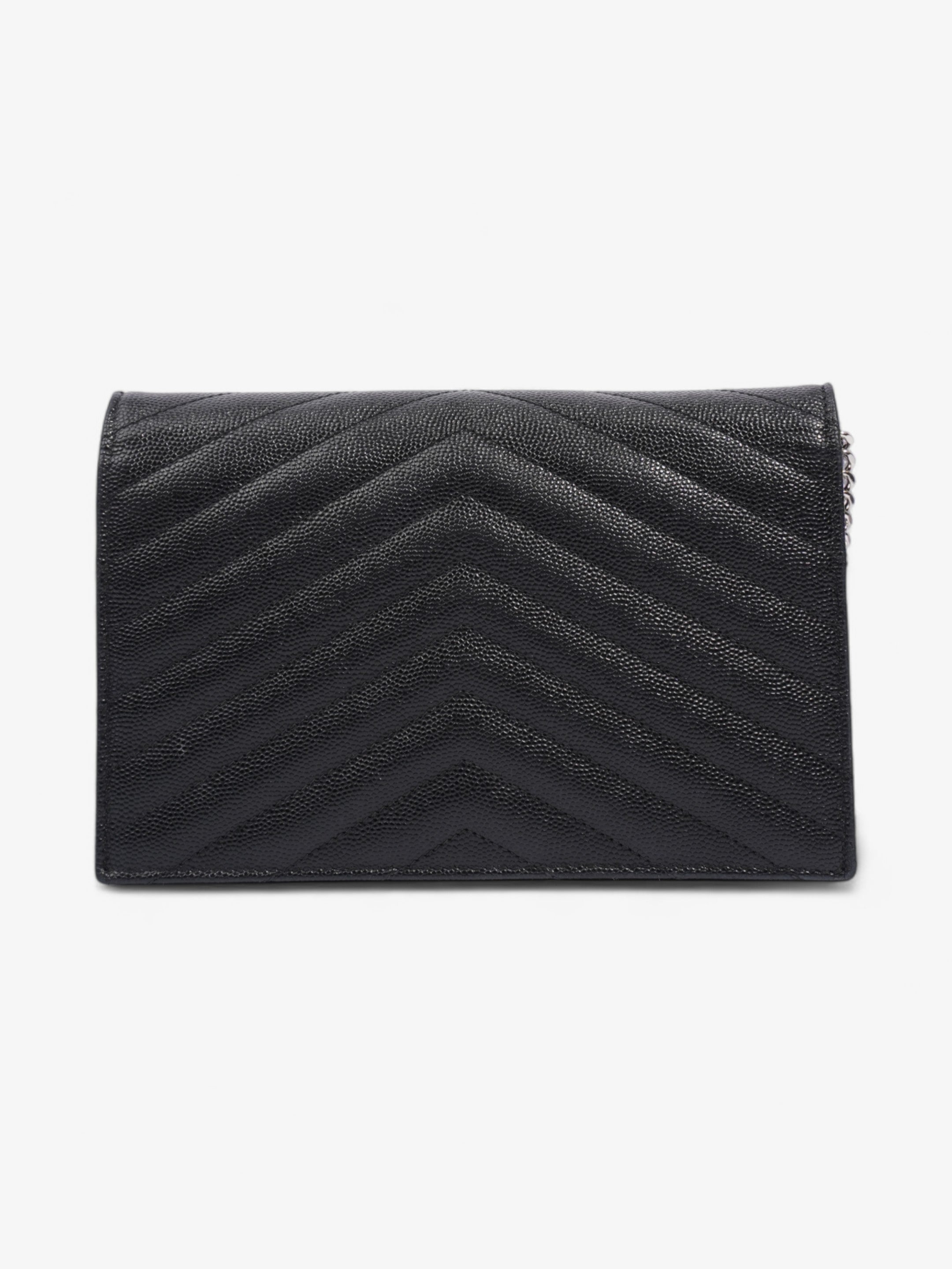Saint Laurent Cassandre Envelope Chain Wallet Black Grained Leather