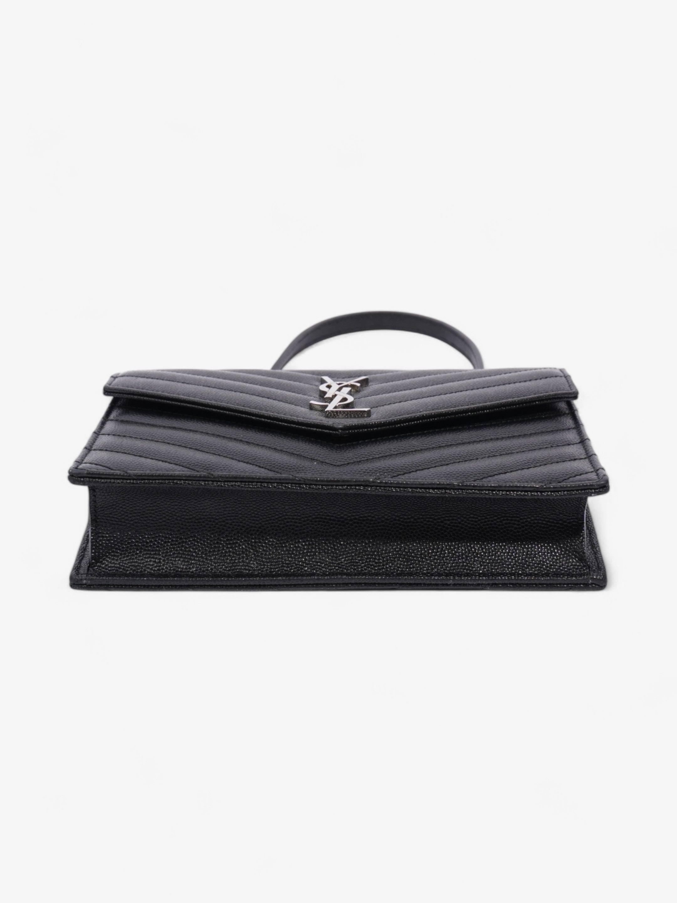 Saint Laurent Cassandre Envelope Chain Wallet Black Grained Leather