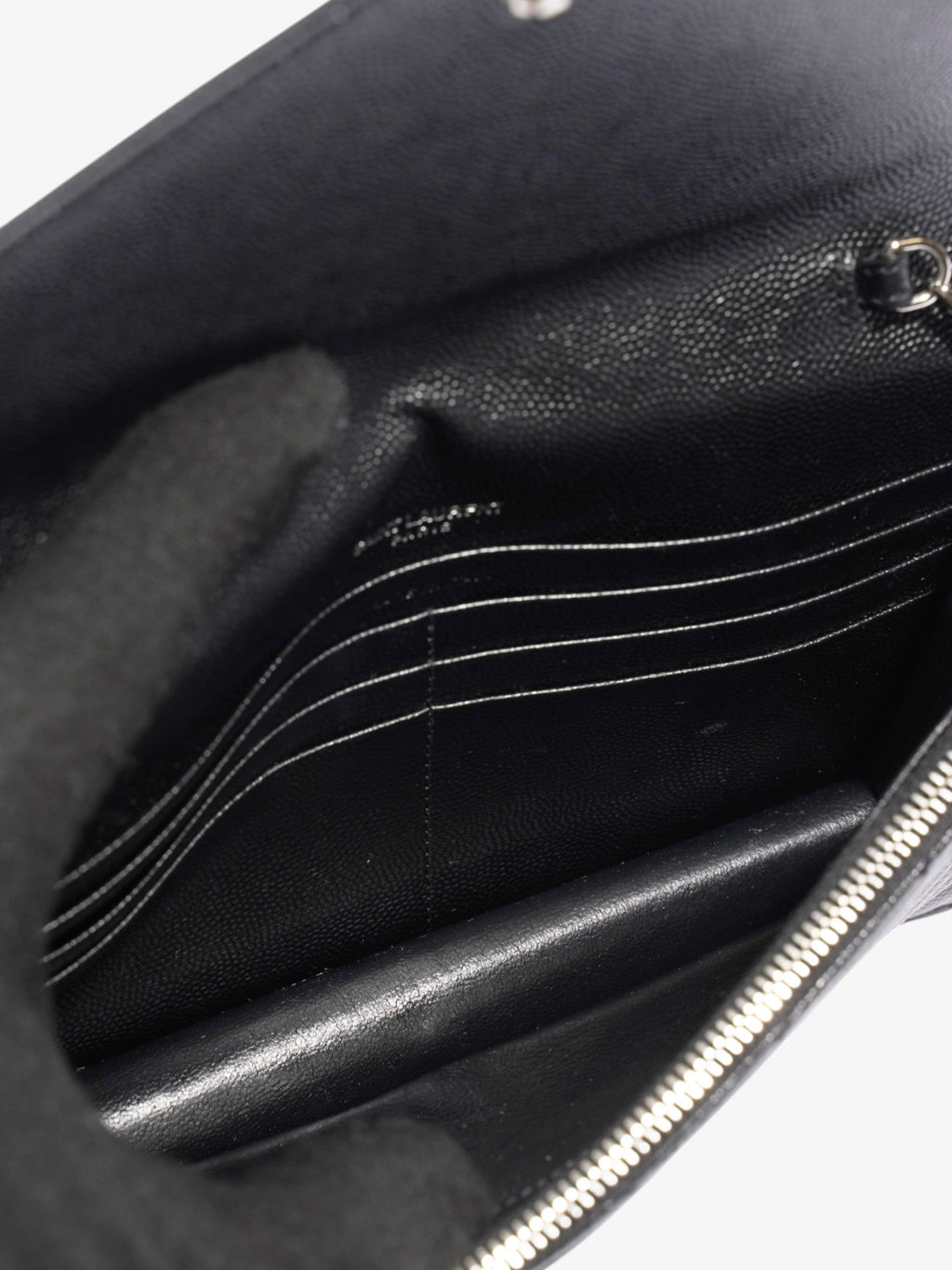Saint Laurent Cassandre Envelope Chain Wallet Black Grained Leather
