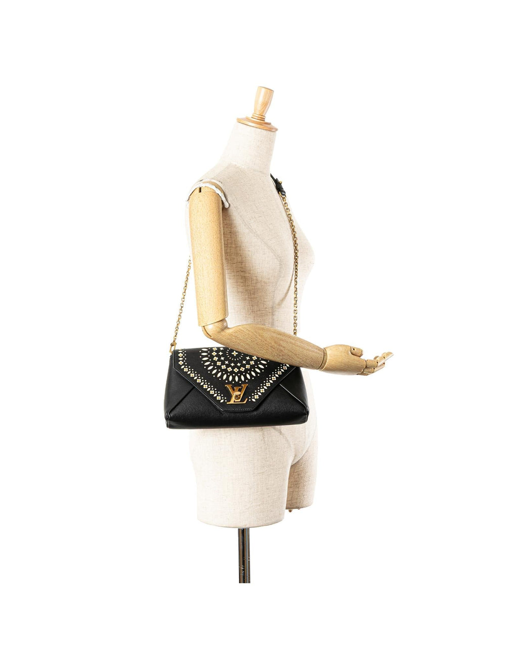 Embellished Leather Bag with Detachable Chain Strap and Twist Lock Closure