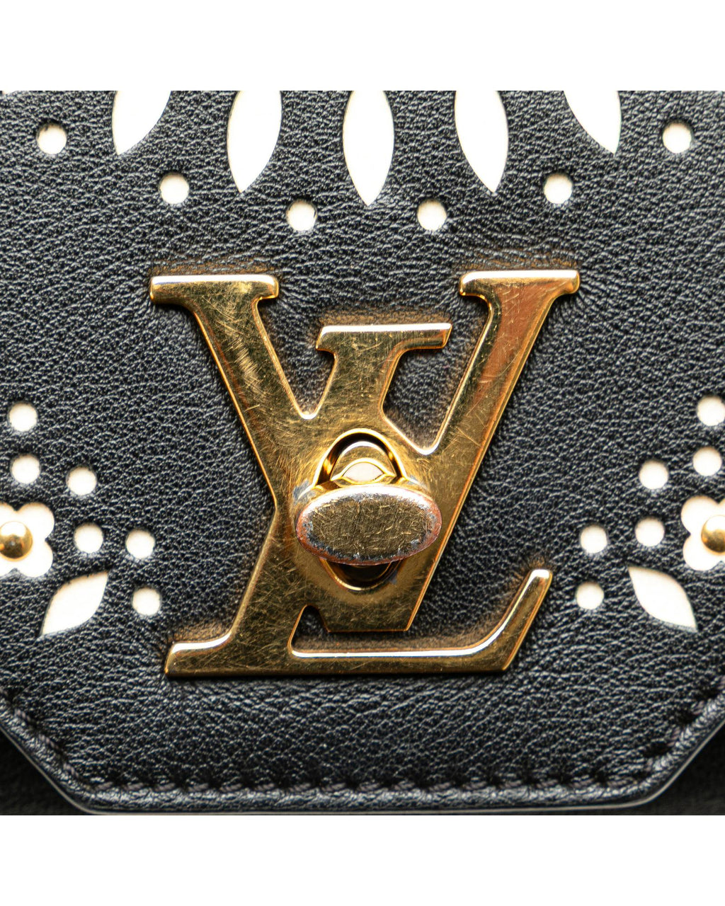 Embellished Leather Bag with Detachable Chain Strap and Twist Lock Closure