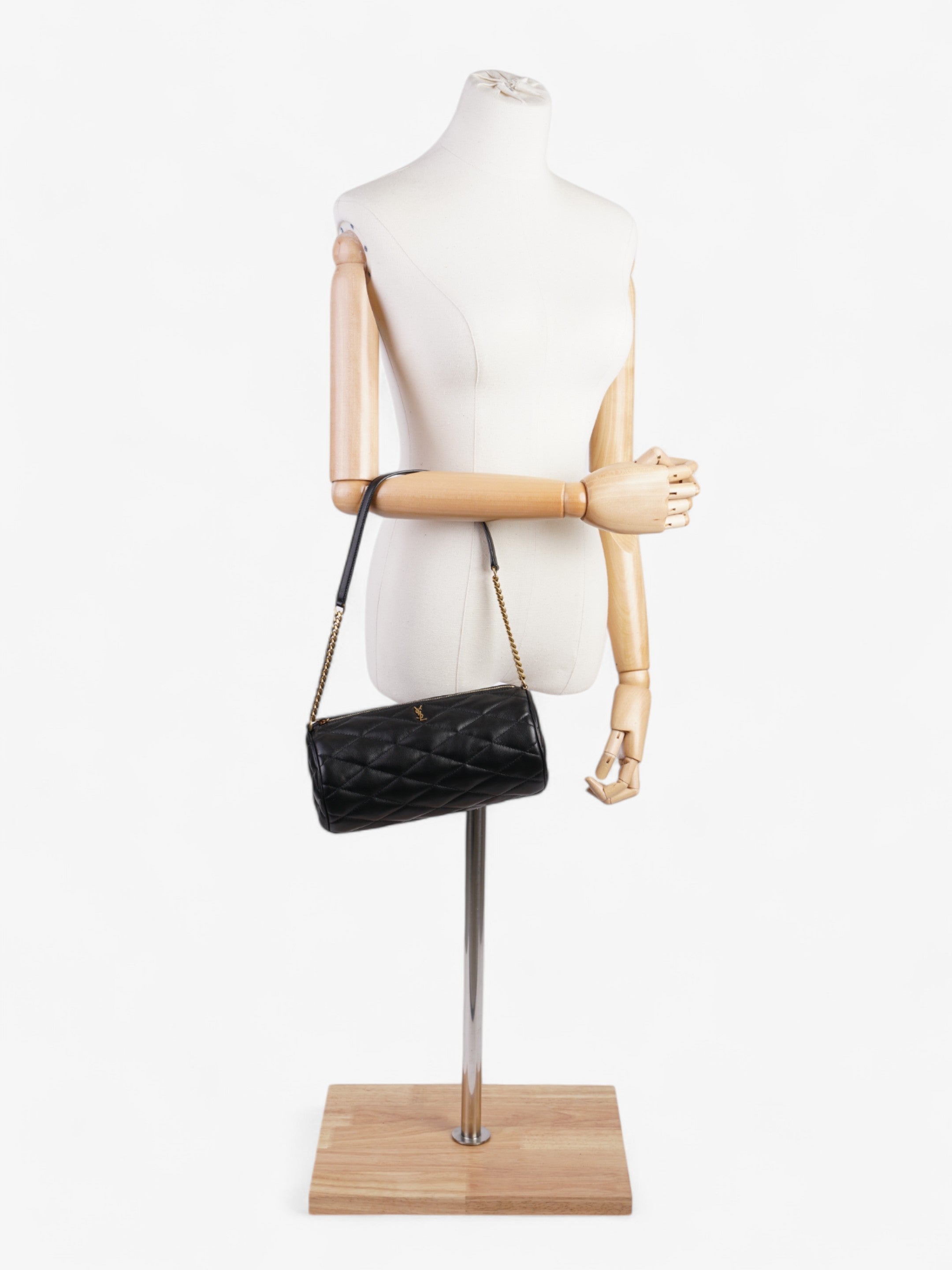 Saint Laurent Sade Tube Bag Black Lambskin Leather Small