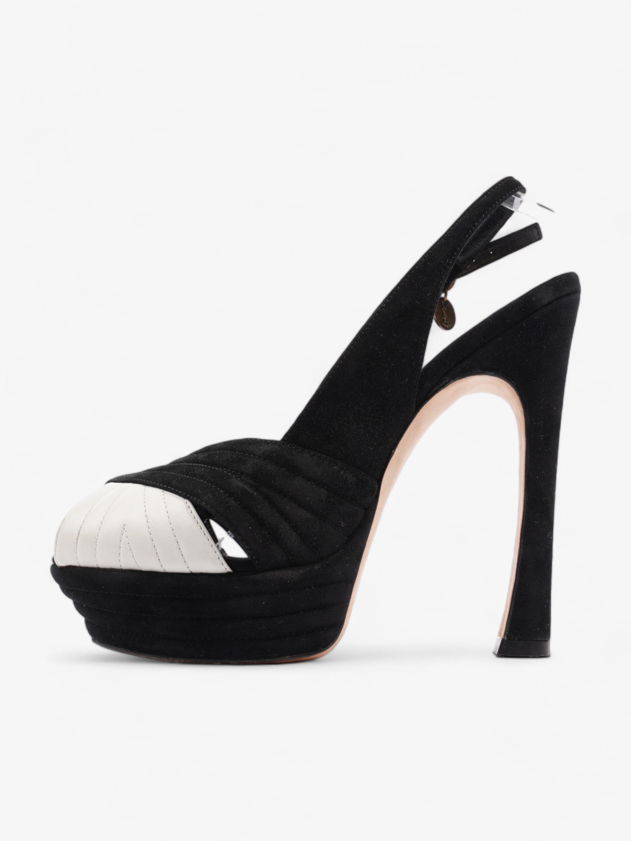 Saint Laurent Quilted Slingback Platform Heels 110mm Black / White Suede EU 38 UK 5