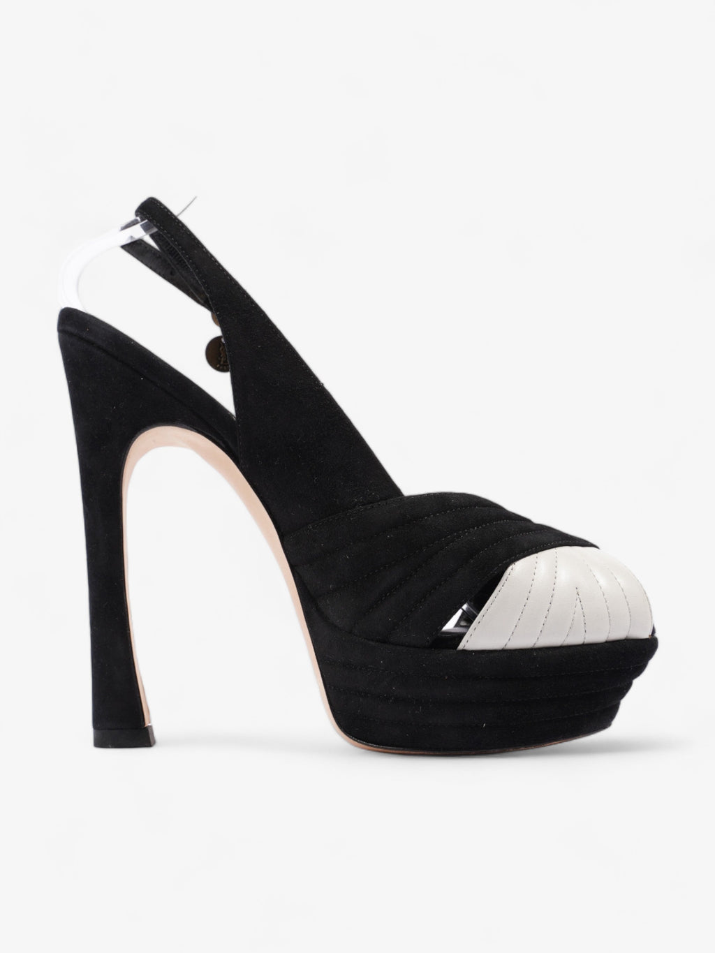 Saint Laurent Quilted Slingback Platform Heels 110mm Black / White Suede EU 38 UK 5