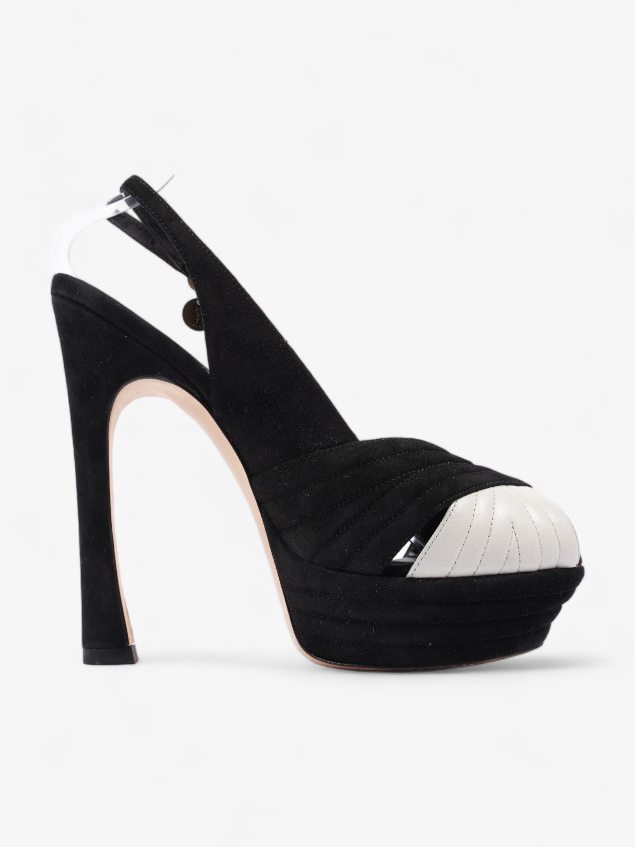 Saint Laurent Quilted Slingback Platform Heels 110mm Black / White Suede EU 38 UK 5