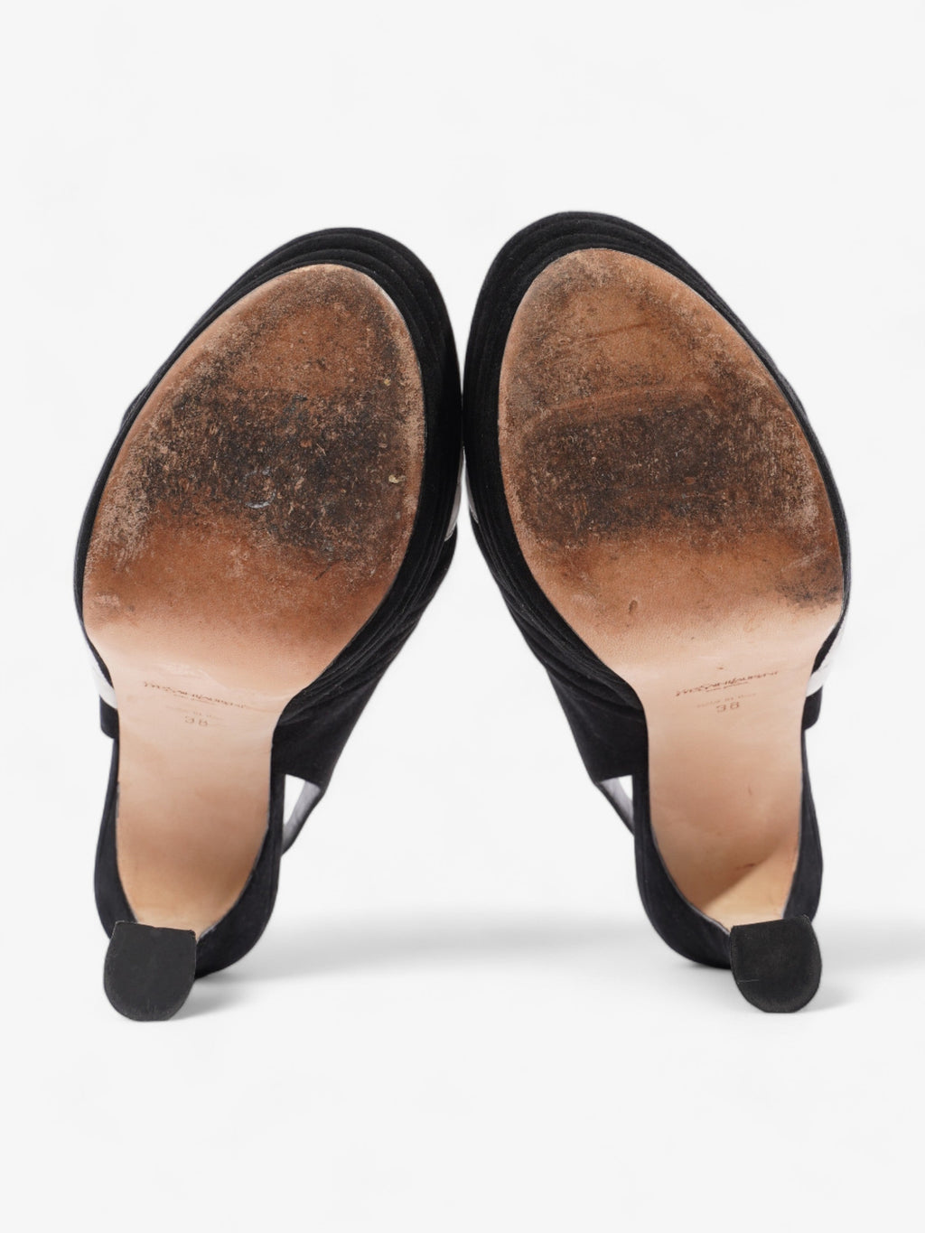 Saint Laurent Quilted Slingback Platform Heels 110mm Black / White Suede EU 38 UK 5