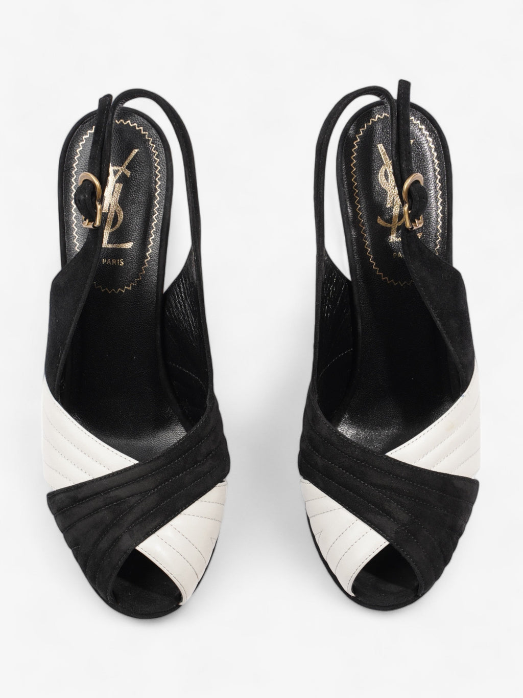 Saint Laurent Quilted Slingback Platform Heels 110mm Black / White Suede EU 38 UK 5