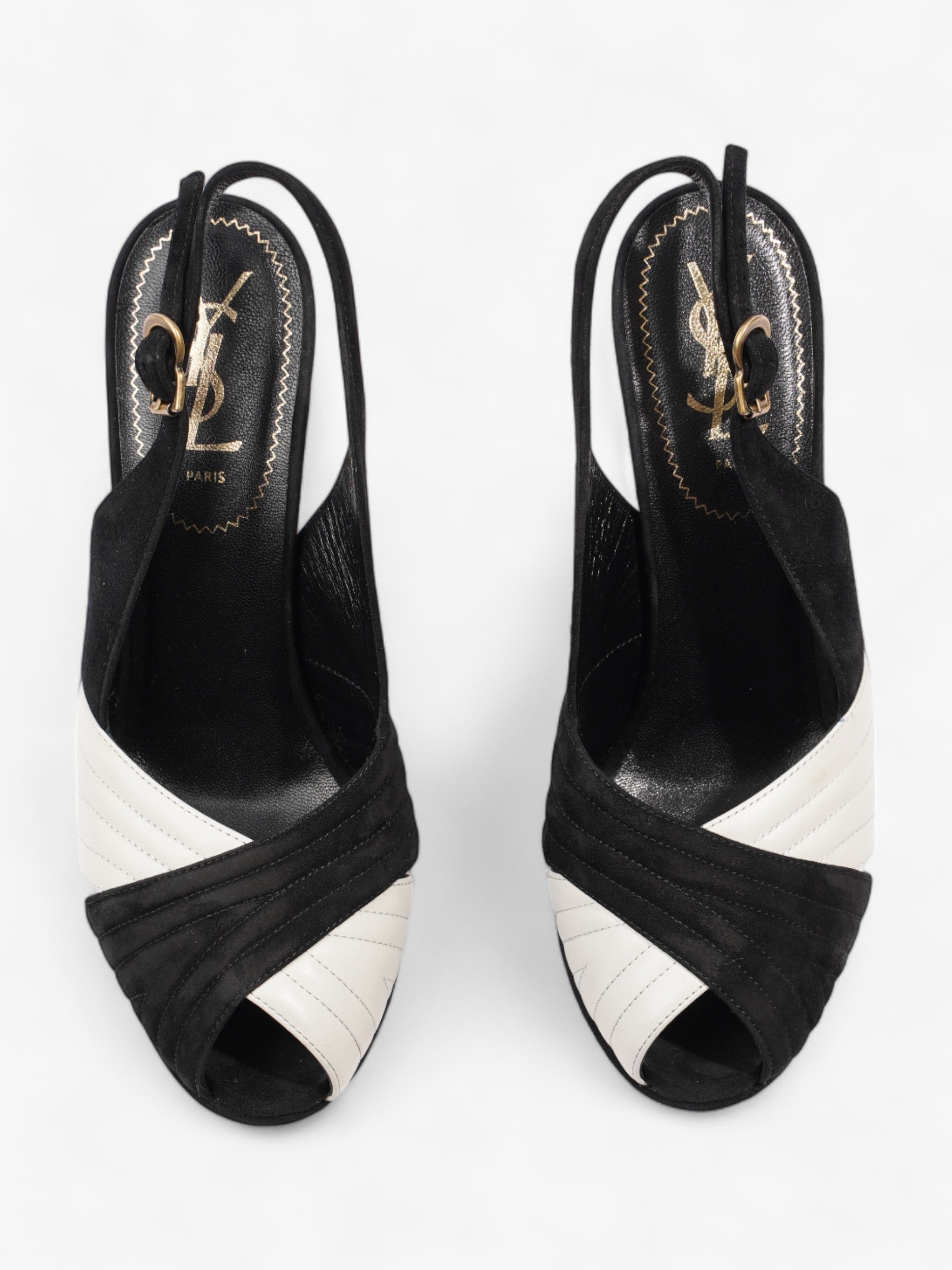 Saint Laurent Quilted Slingback Platform Heels 110mm Black / White Suede EU 38 UK 5