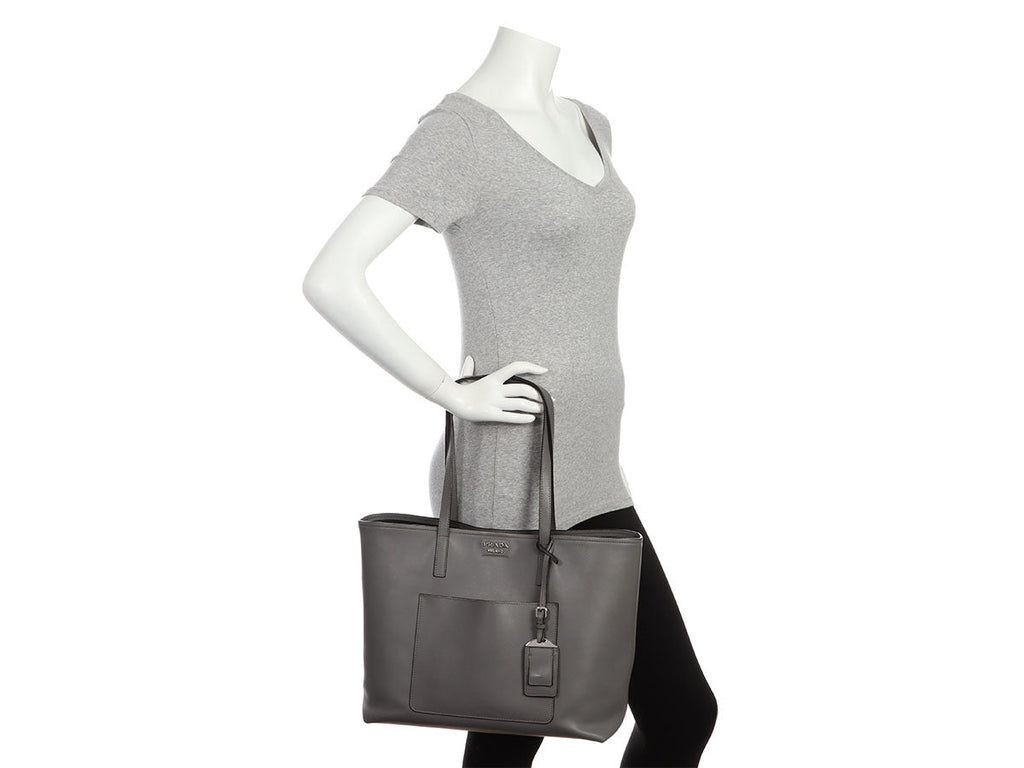Prada Gray City Calf Shopping Tote