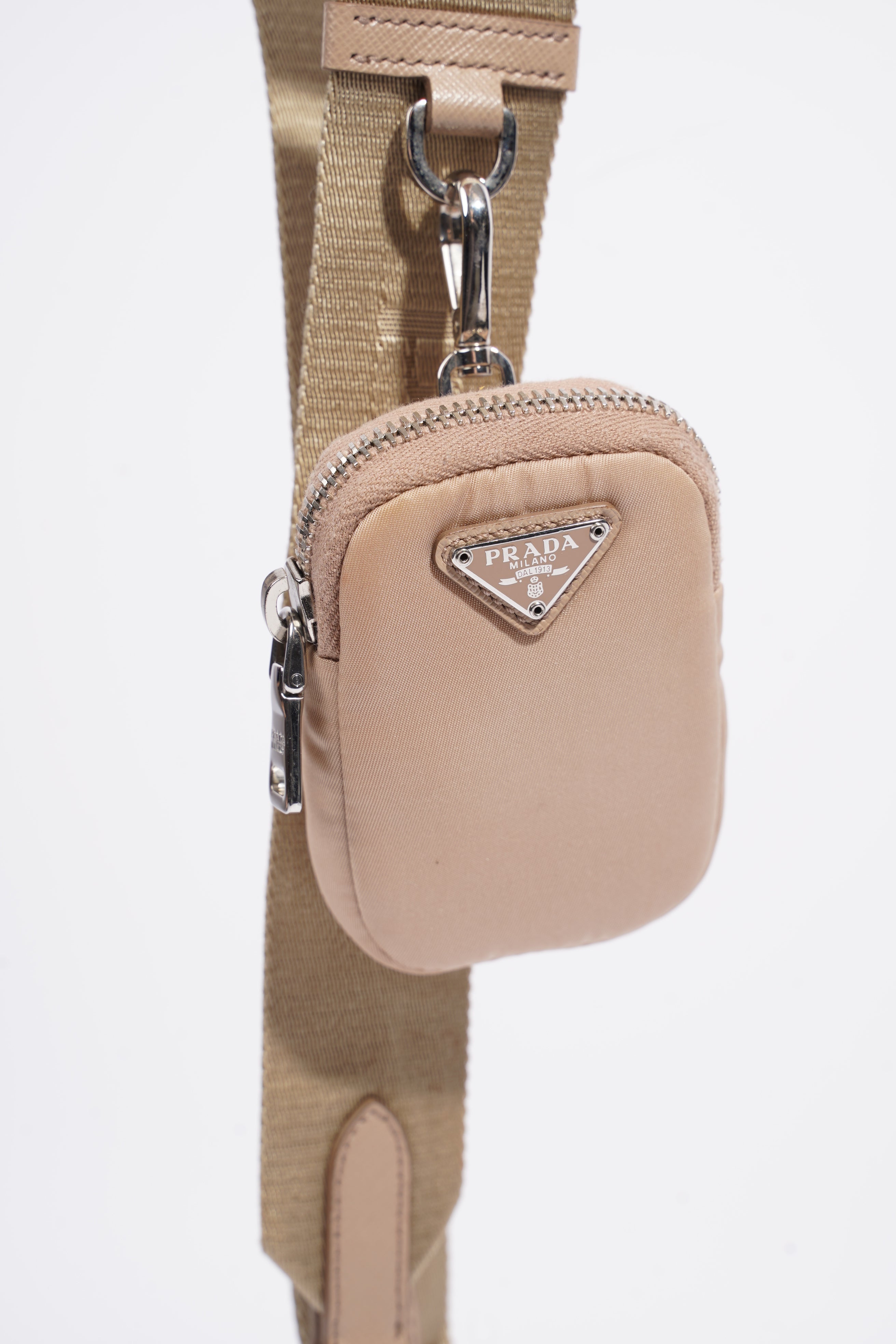 Prada Mini Pouch With Strap Beige Re Nylon