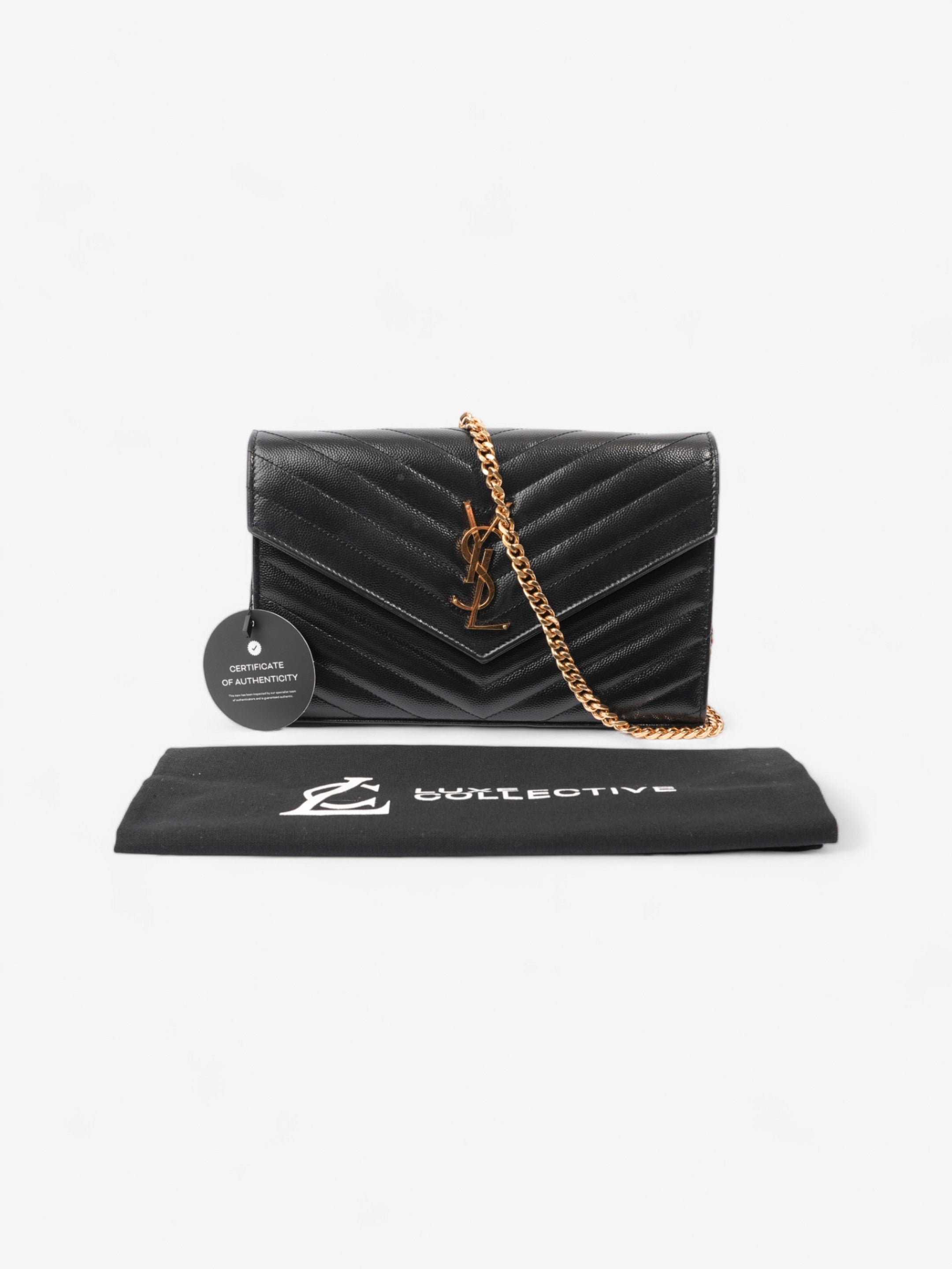 Saint Laurent Cassandre Envelope  Black Grained Leather