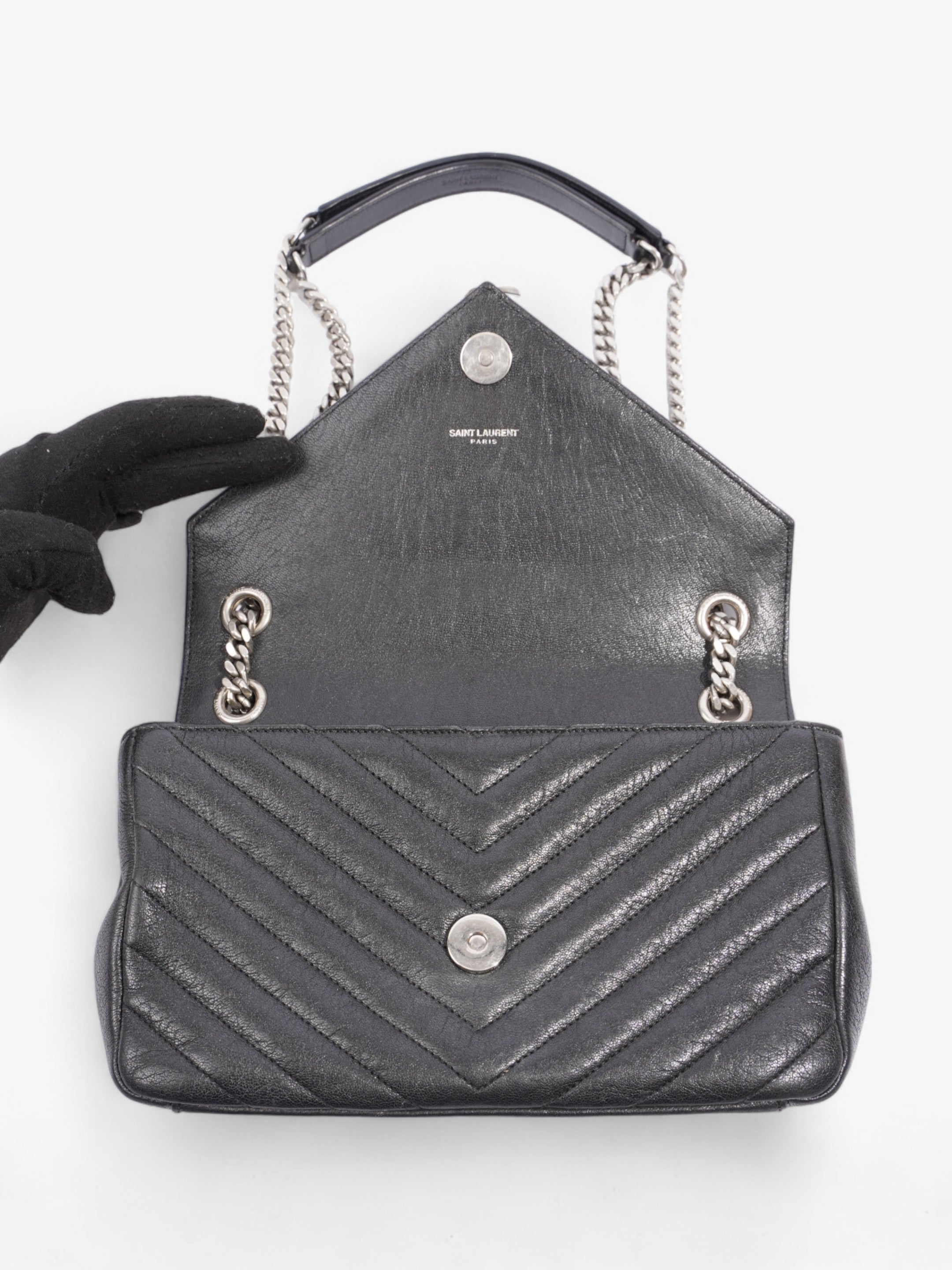 Saint Laurent College Black Lambskin Leather Medium