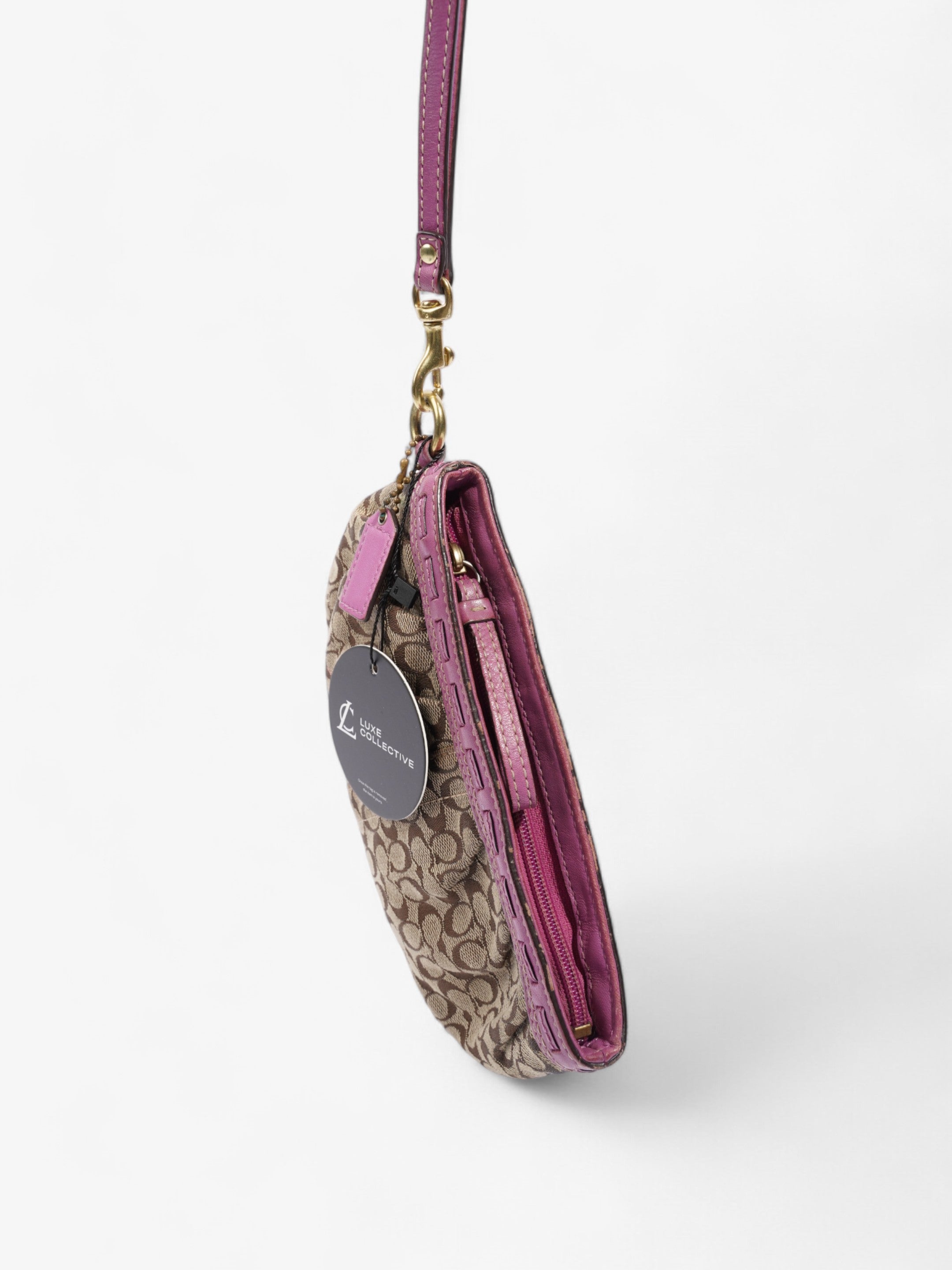 Coach Monogram Wristlet Brown / Orchid Canvas
