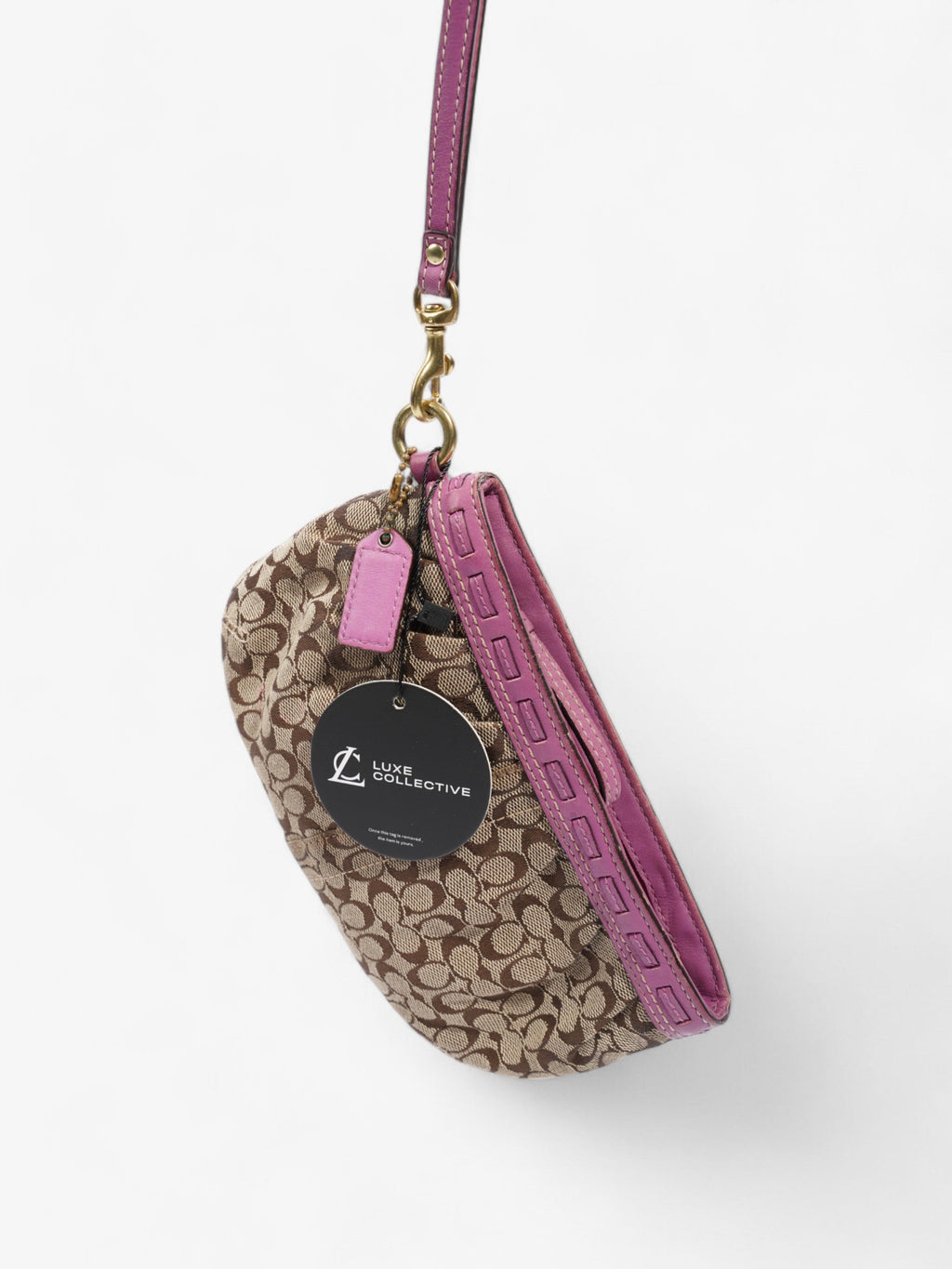 Coach Monogram Wristlet Brown / Orchid Canvas