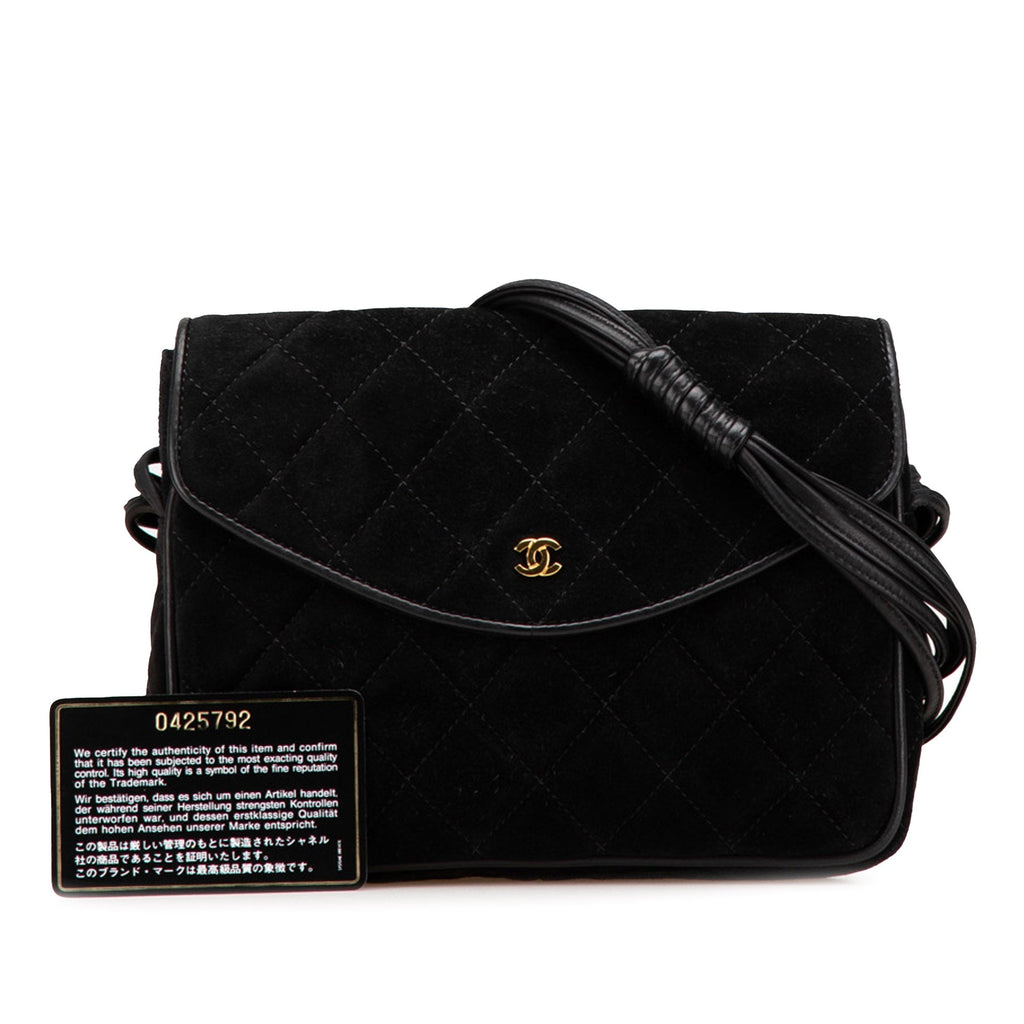 Chanel Cc Quilted Suede Shoulder Bag
