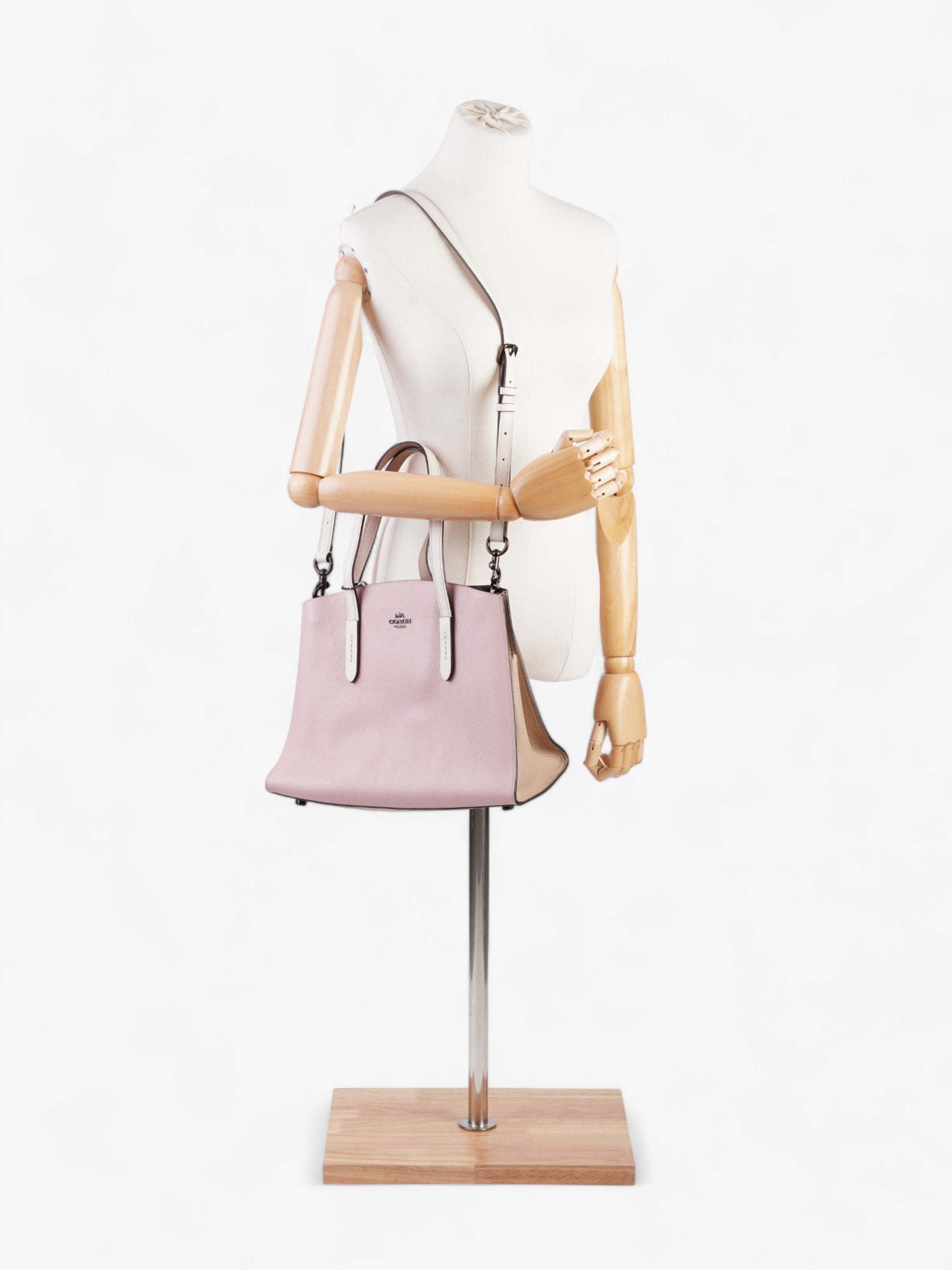 Coach Charlie Carryall Bag Ice Pink / White / Beige Leather