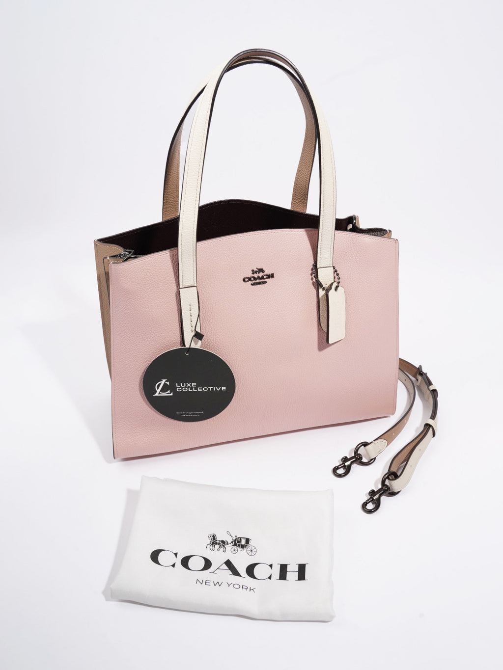 Coach Charlie Carryall Bag Ice Pink / White / Beige Leather