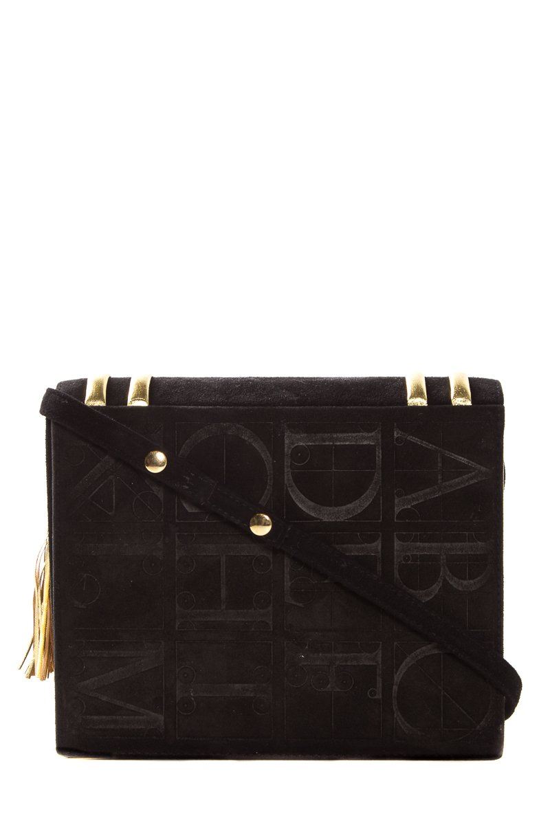 Paloma Picasso Black & Gold Embossed Suede Clutch
