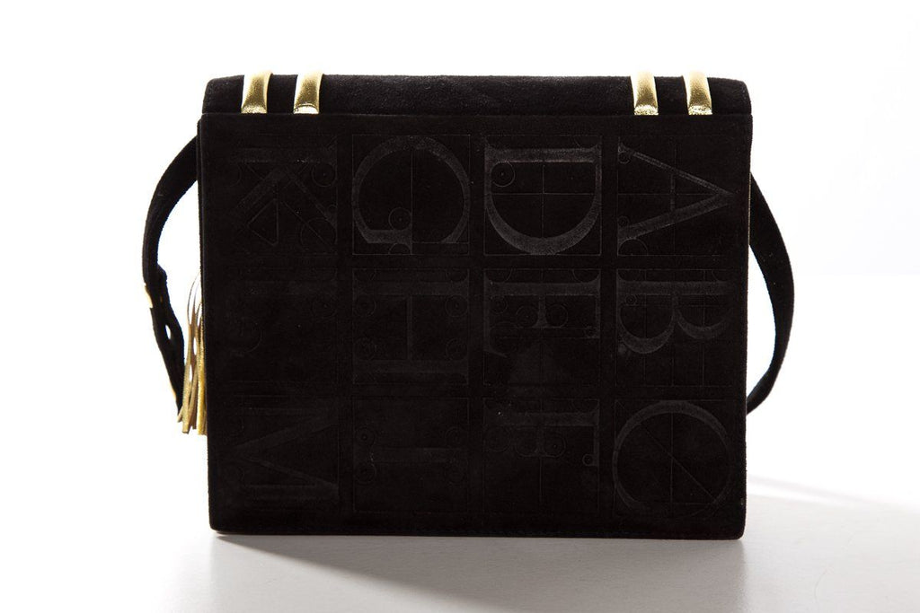 Paloma Picasso Black & Gold Embossed Suede Clutch