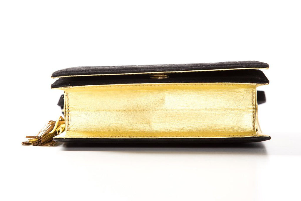 Paloma Picasso Black & Gold Embossed Suede Clutch