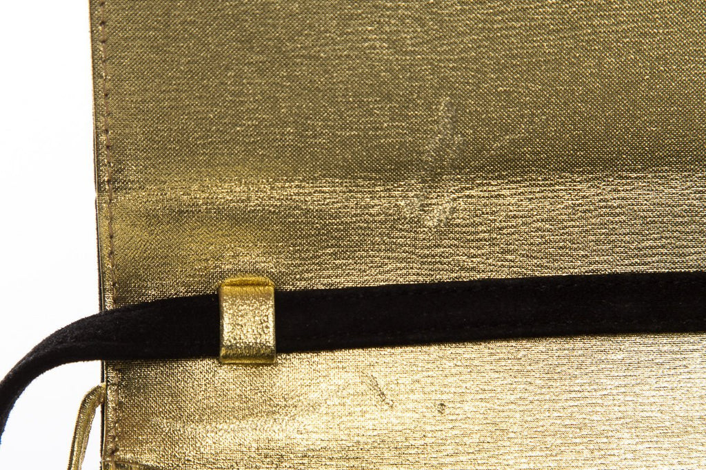 Paloma Picasso Black & Gold Embossed Suede Clutch