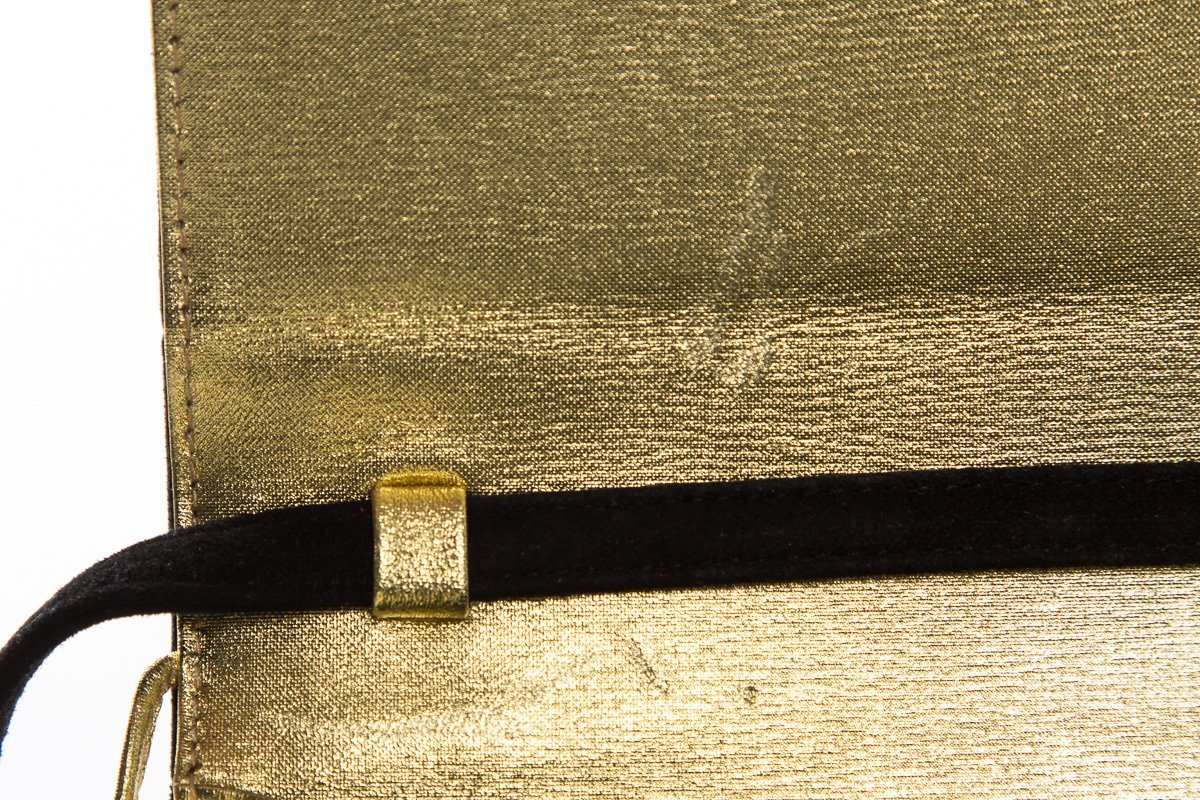 Paloma Picasso Black & Gold Embossed Suede Clutch