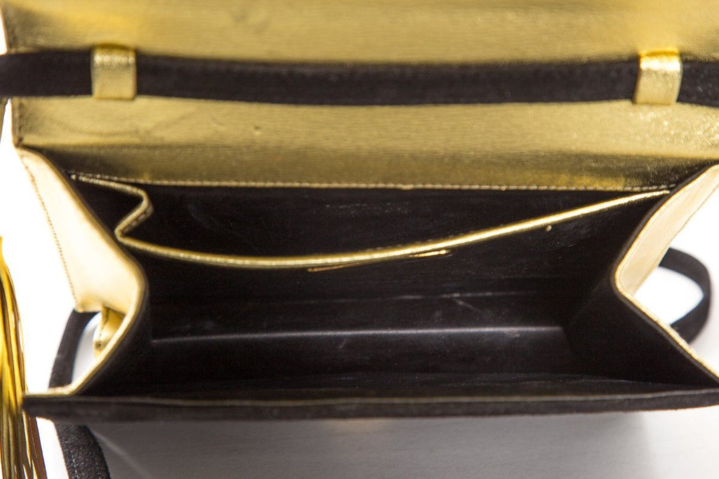 Paloma Picasso Black & Gold Embossed Suede Clutch