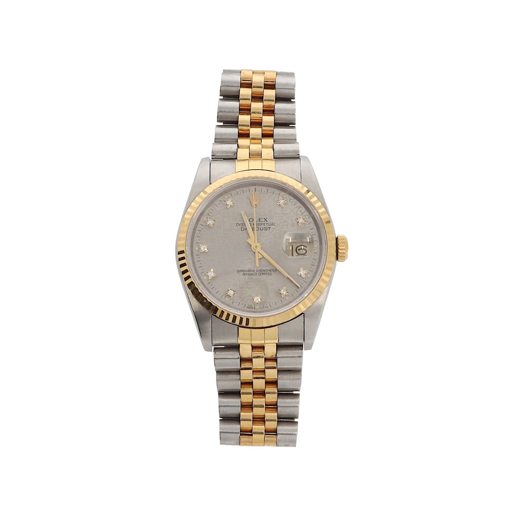 ROLEX Datejust, steel and gold wristwatch with indexes set with diamonds, circa 1989
