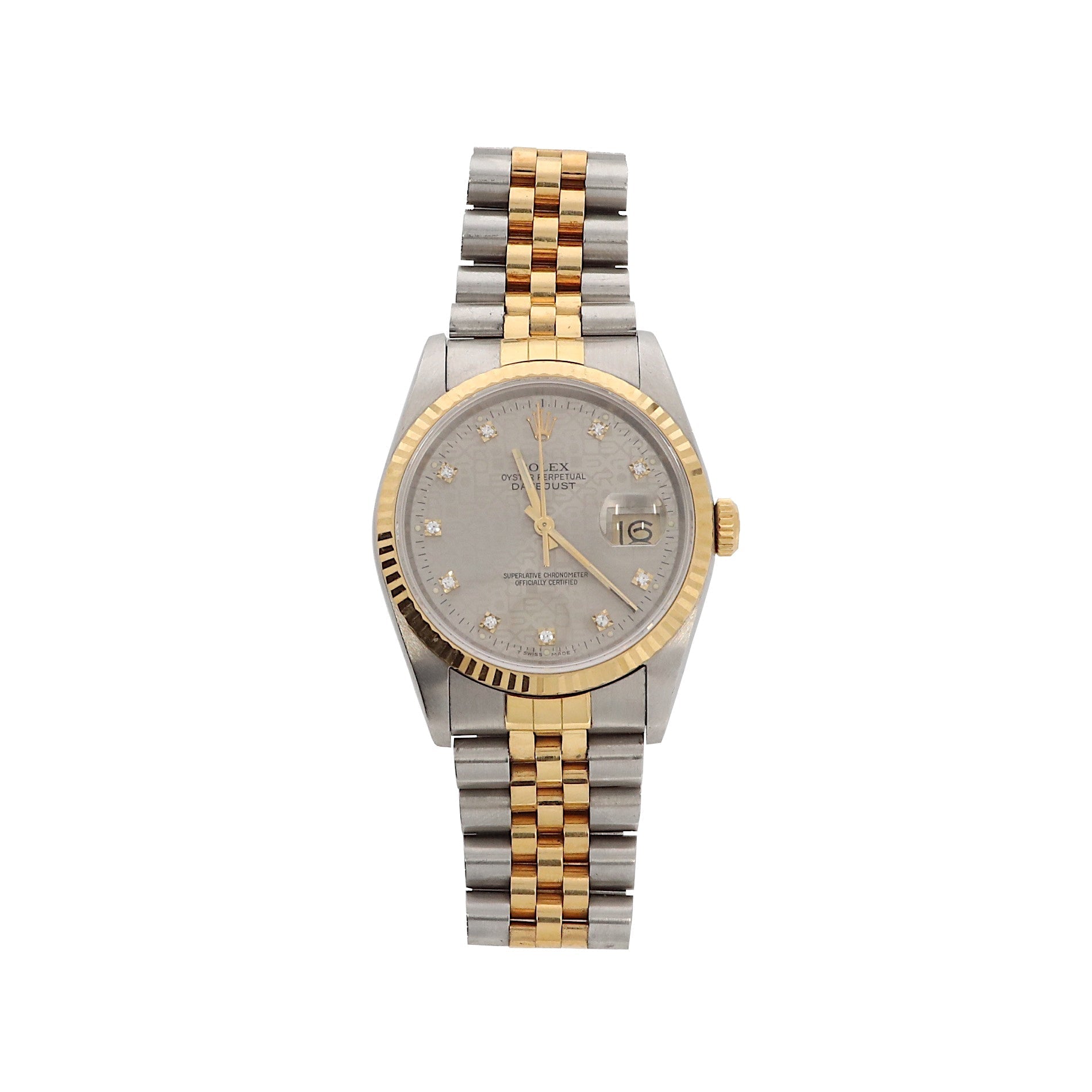 ROLEX Datejust, steel and gold wristwatch with indexes set with diamonds, circa 1989