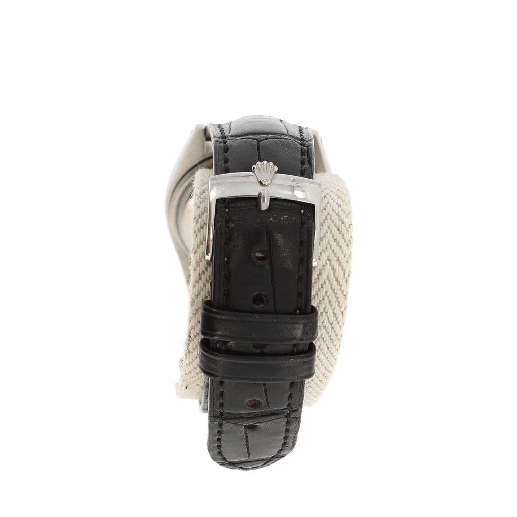 ROLEX Ovettone Big Bubble Back steel watch with croco bracelet