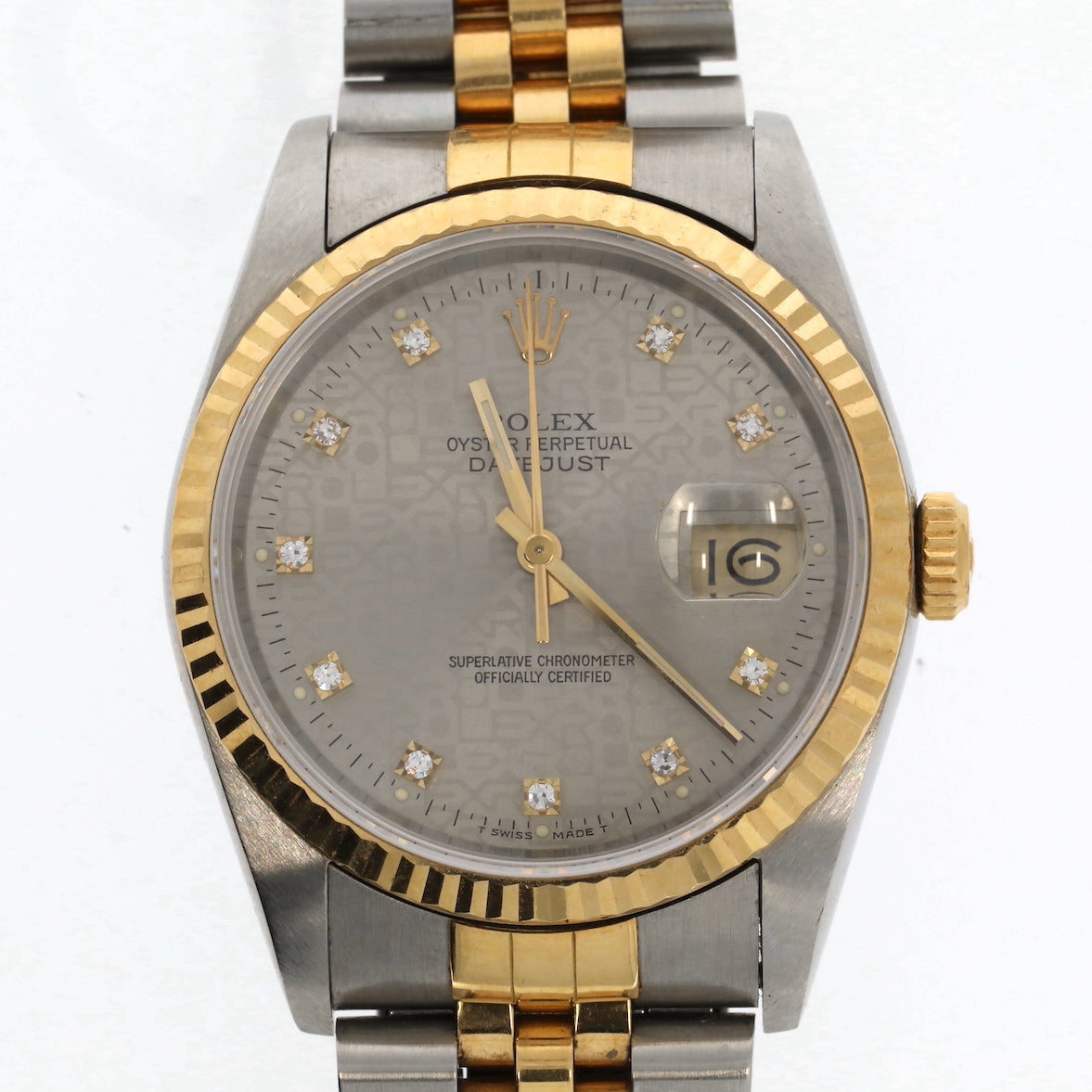 ROLEX Datejust, steel and gold wristwatch with indexes set with diamonds, circa 1989
