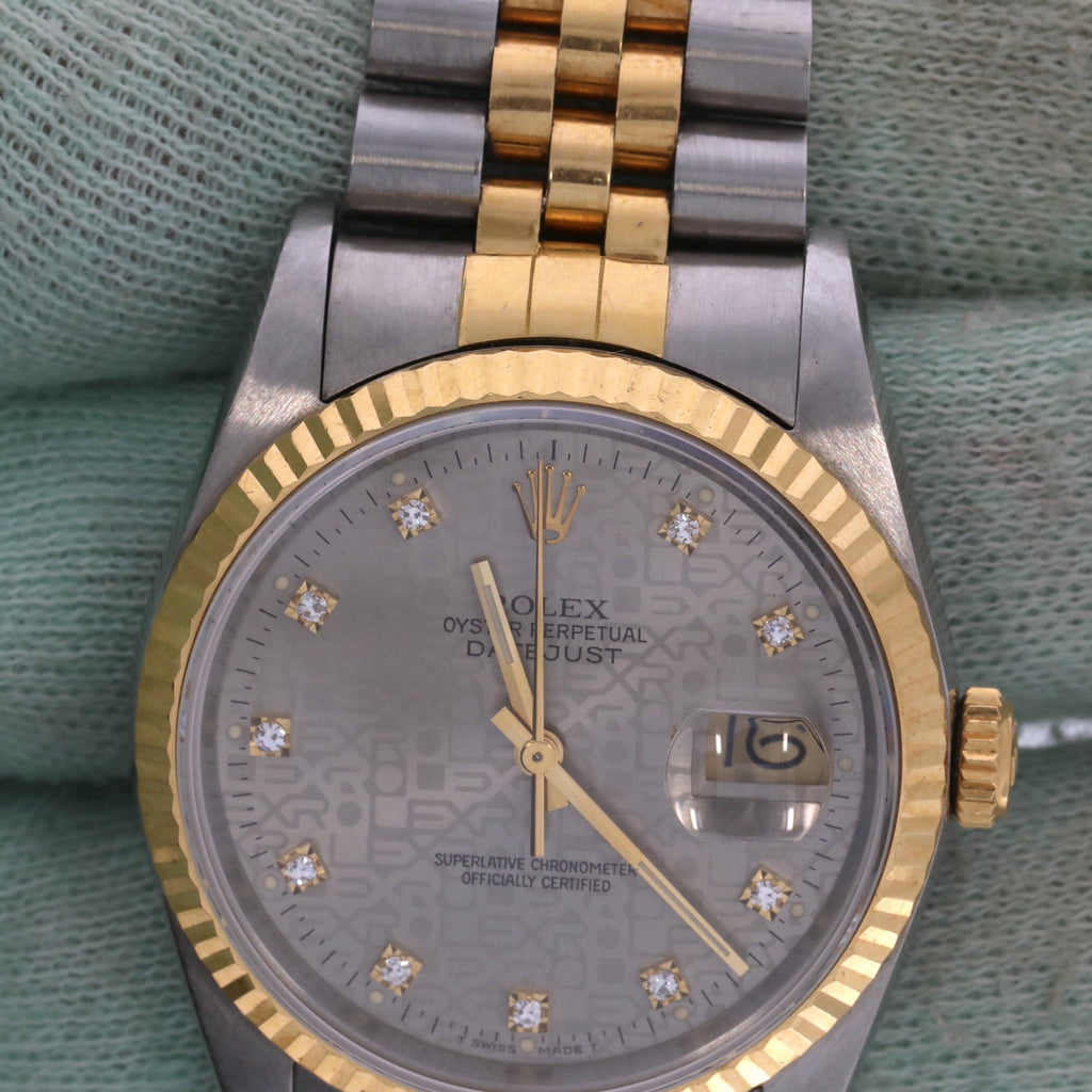 ROLEX Datejust, steel and gold wristwatch with indexes set with diamonds, circa 1989