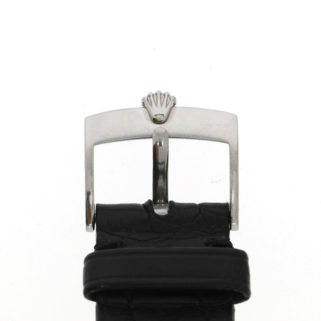 ROLEX Ovettone Big Bubble Back steel watch with croco bracelet