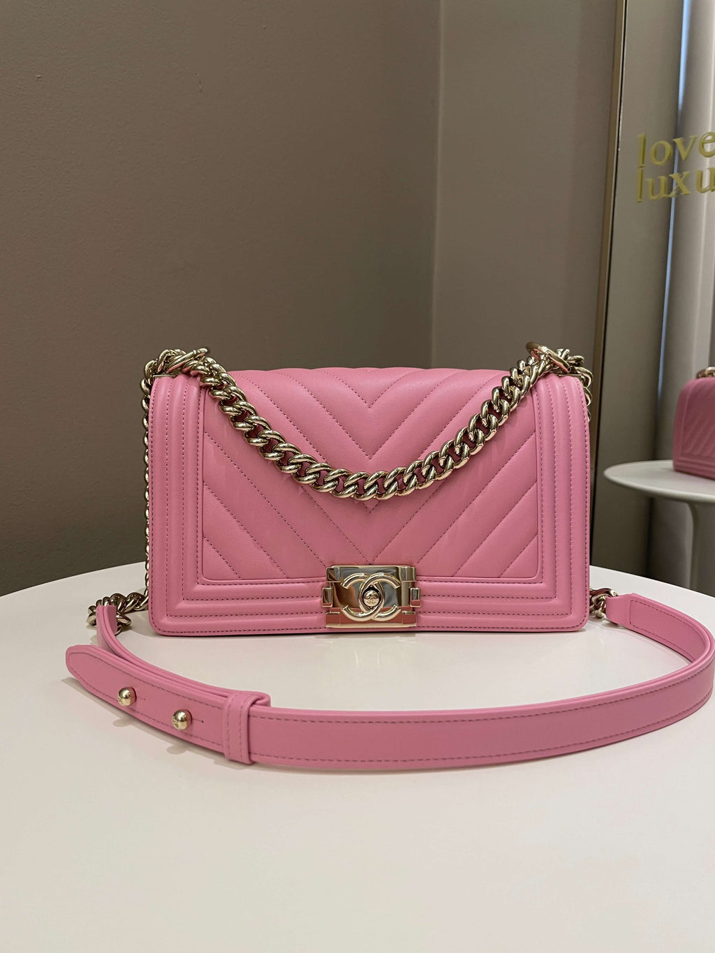 Chanel Chevron Boy Old Medium Pink Calfskin