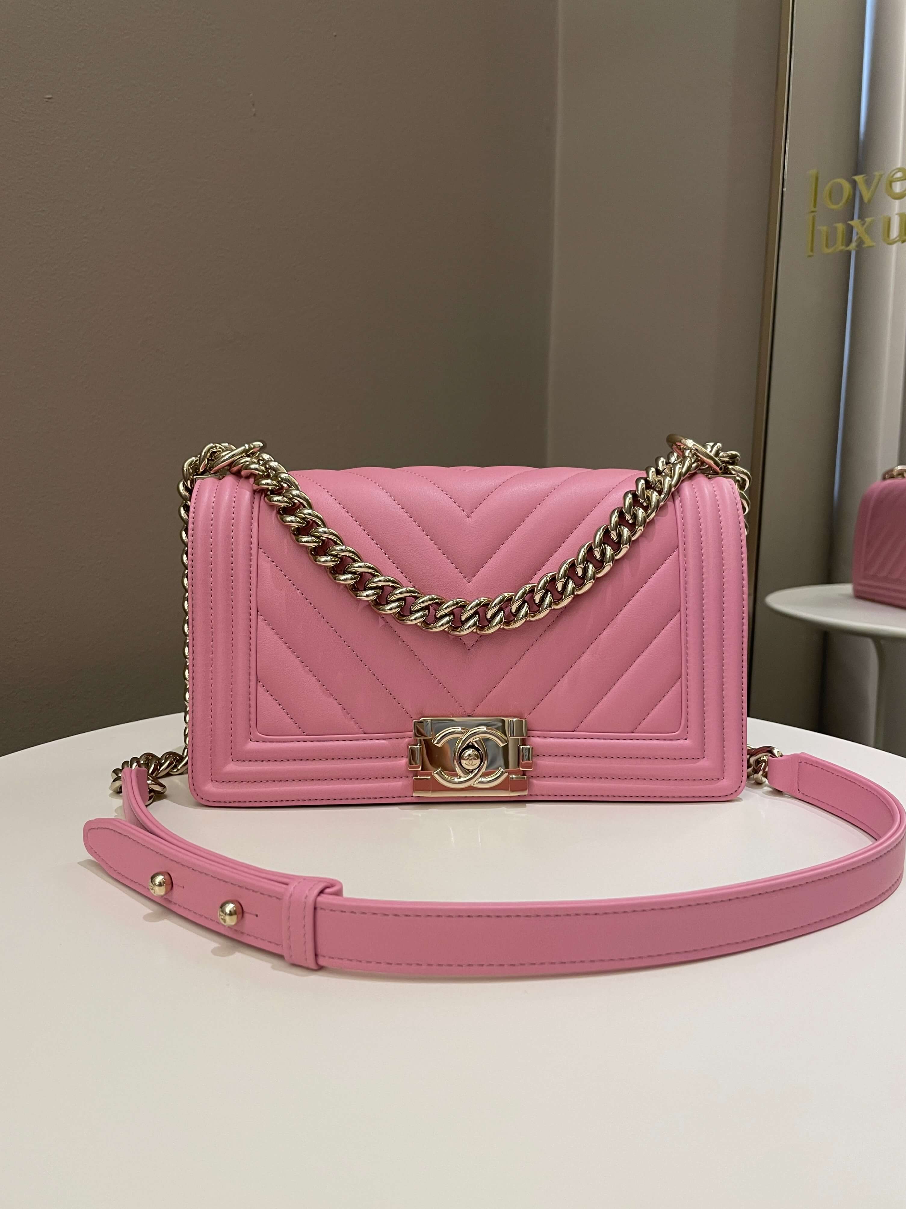 Chanel Chevron Boy Old Medium Pink Calfskin