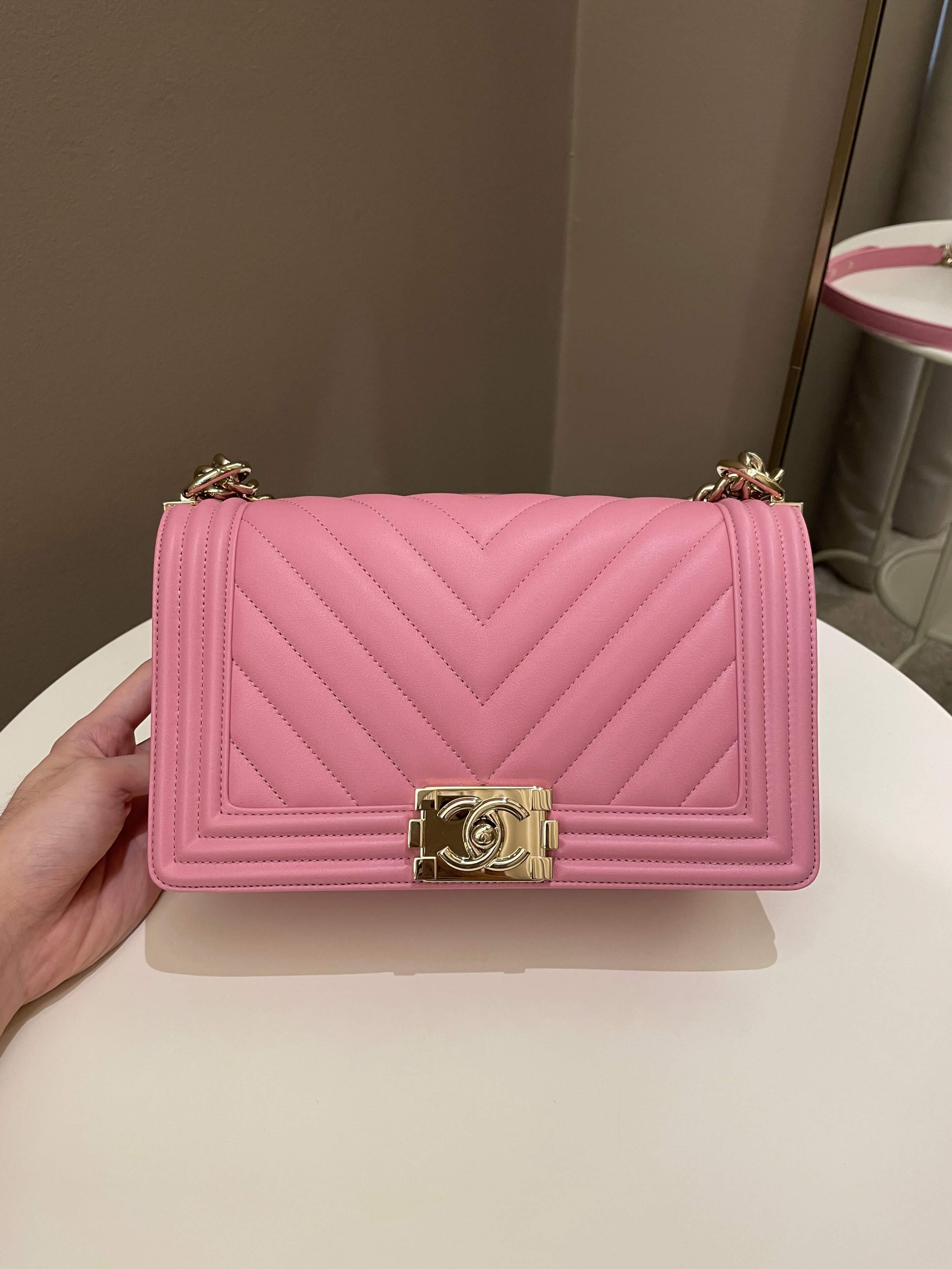 Chanel Chevron Boy Old Medium Pink Calfskin