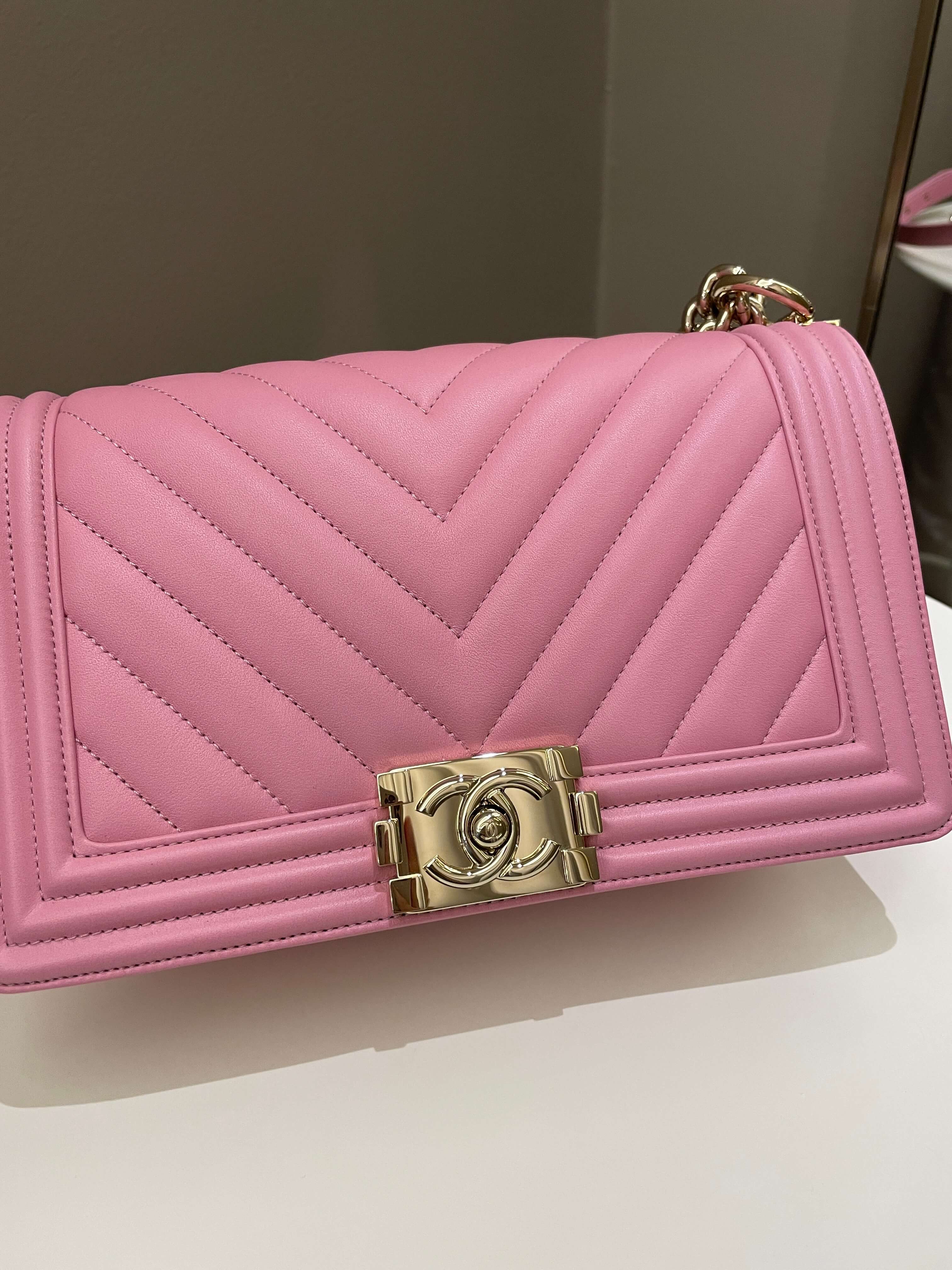 Chanel Chevron Boy Old Medium Pink Calfskin