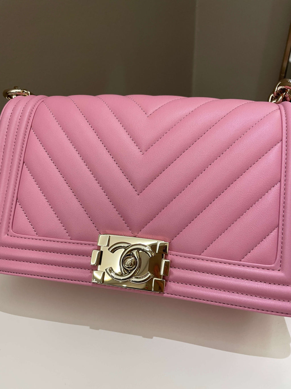 Chanel Chevron Boy Old Medium Pink Calfskin