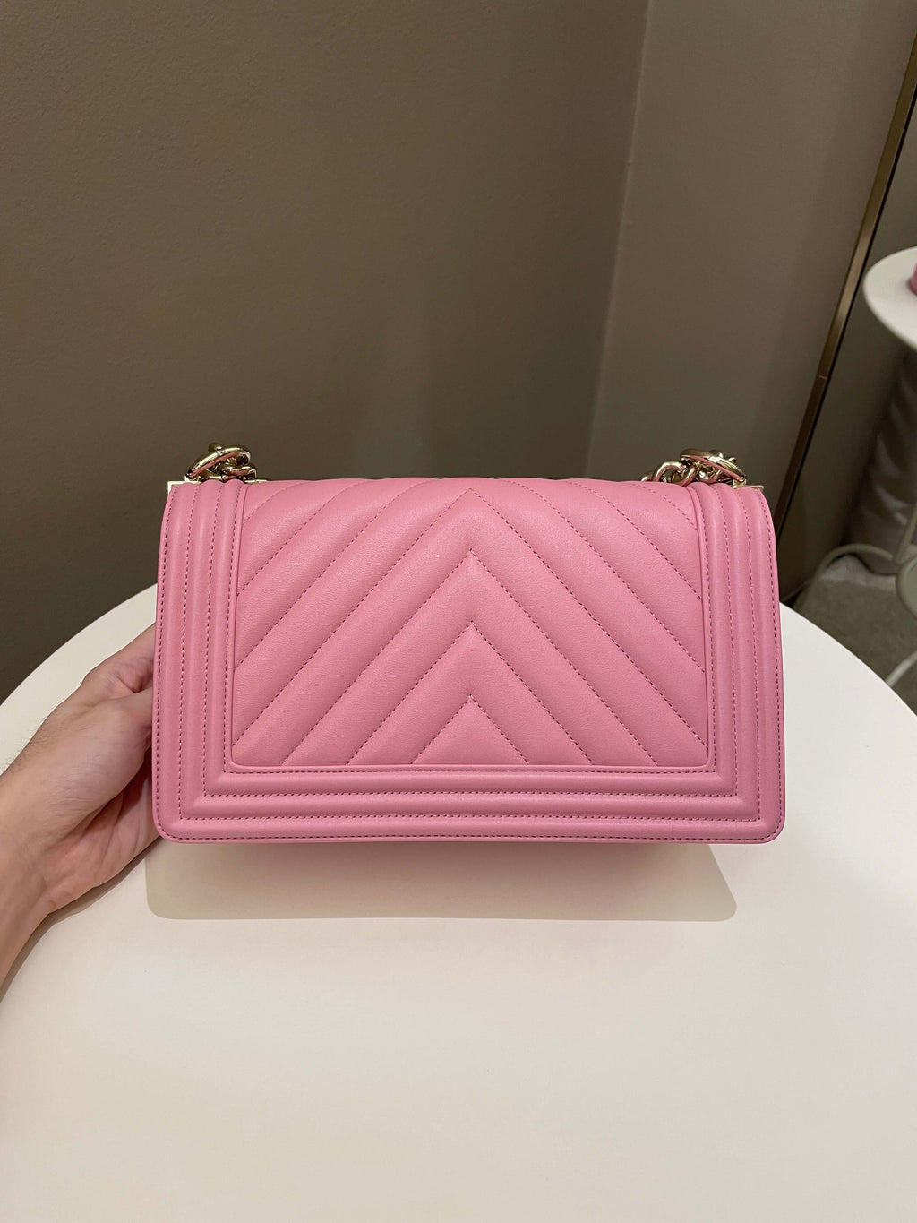 Chanel Chevron Boy Old Medium Pink Calfskin
