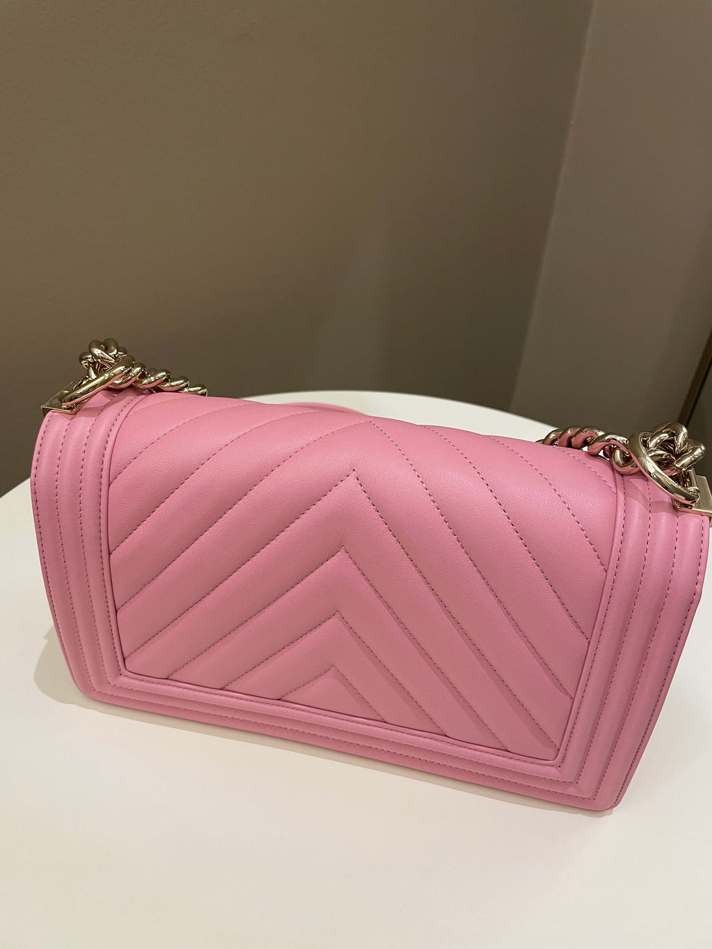 Chanel Chevron Boy Old Medium Pink Calfskin