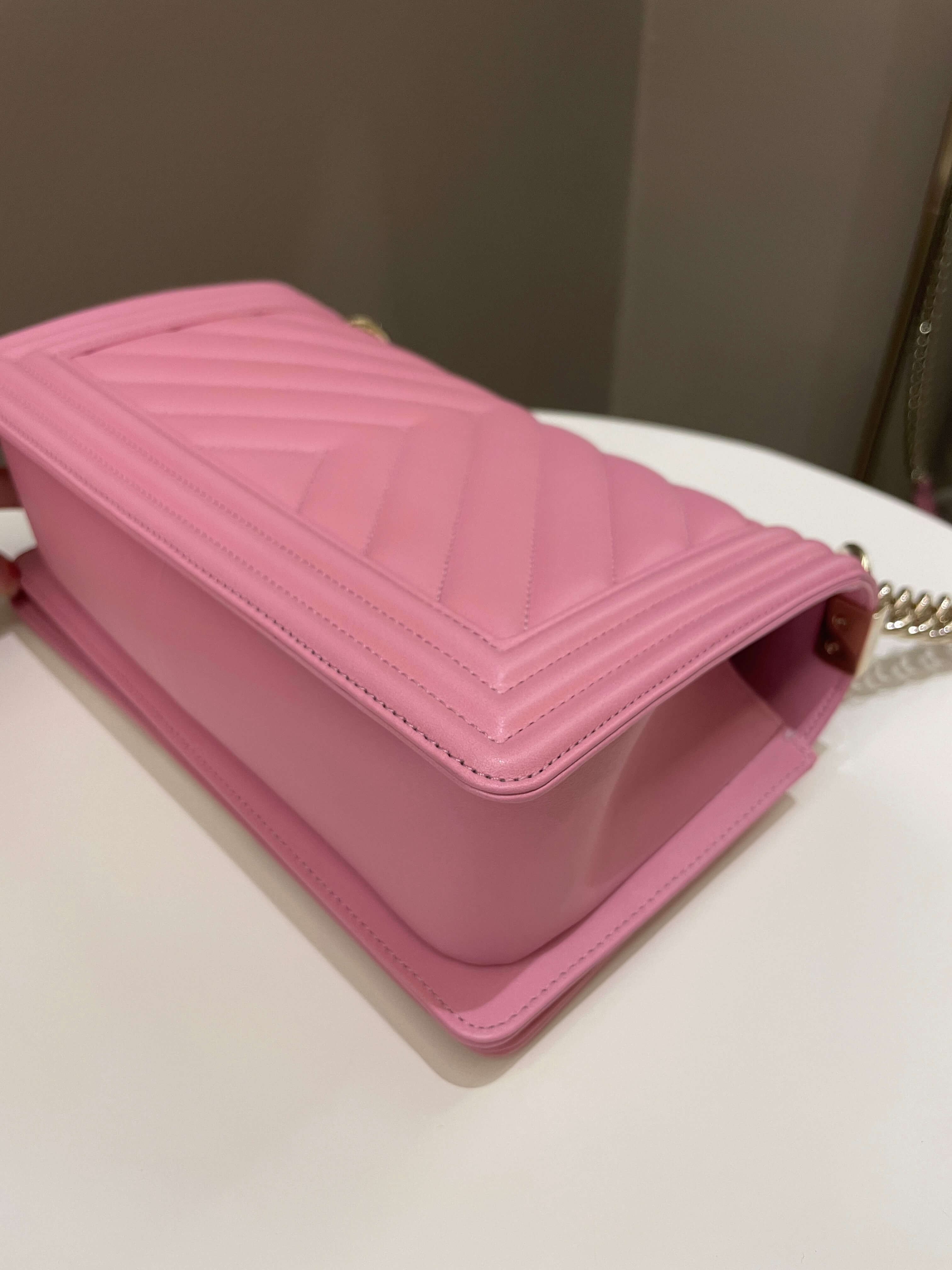 Chanel Chevron Boy Old Medium Pink Calfskin