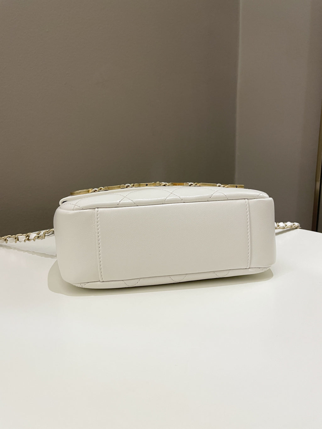 Chanel Quilted Enchained Camera Case Bag White Calfskin