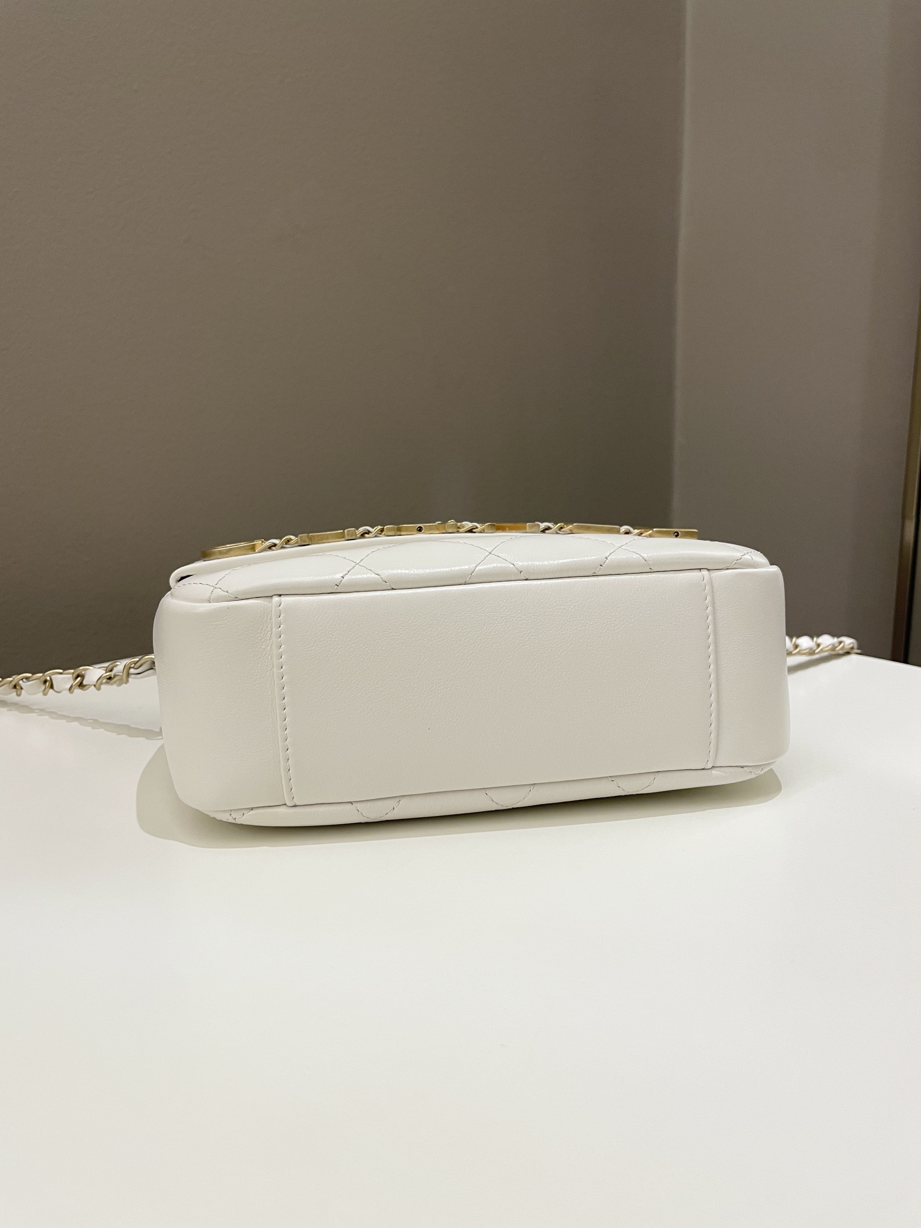 Chanel Quilted Enchained Camera Case Bag White Calfskin