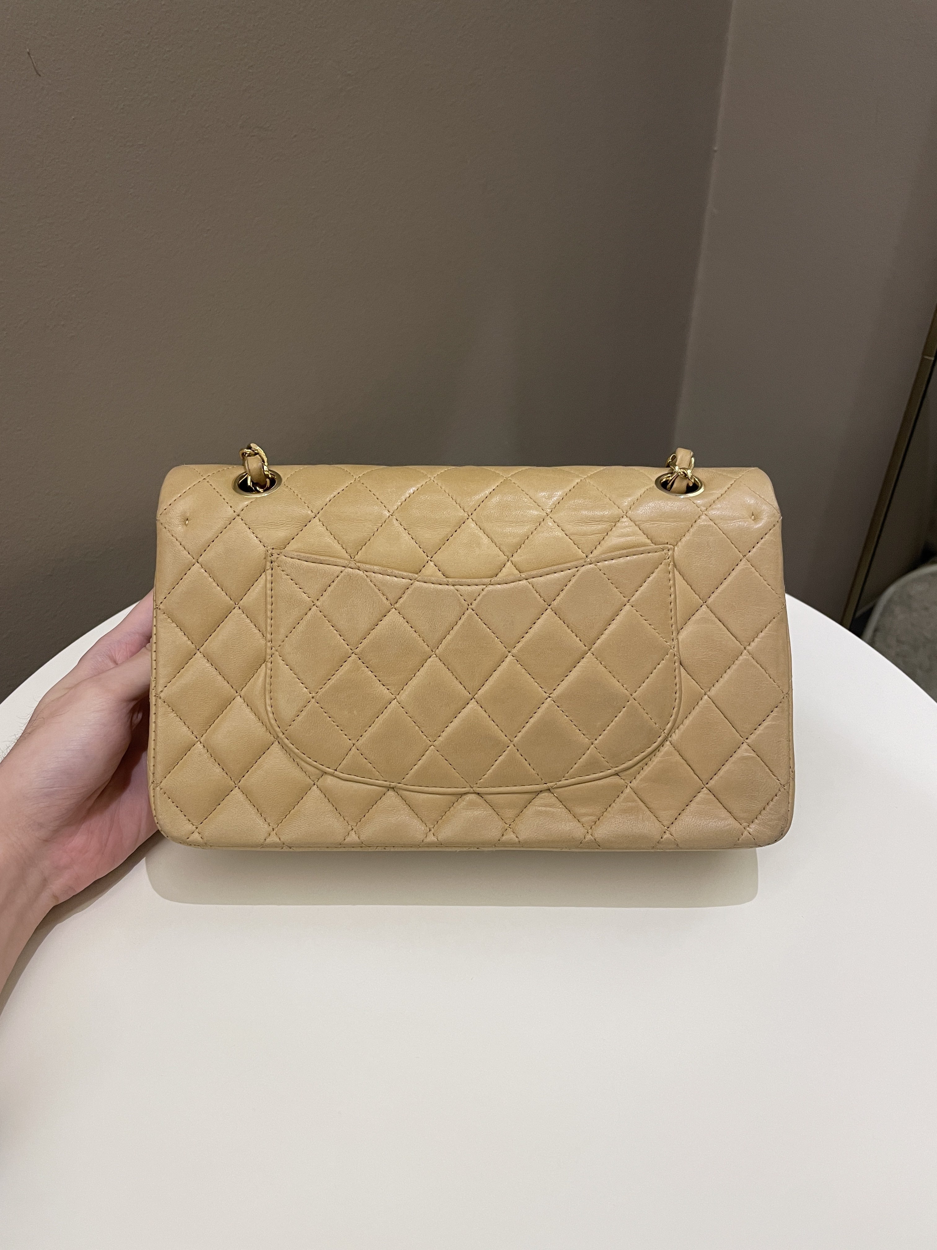 Chanel Vintage Classic Quilted Medium Double Flap Beige Lambskin