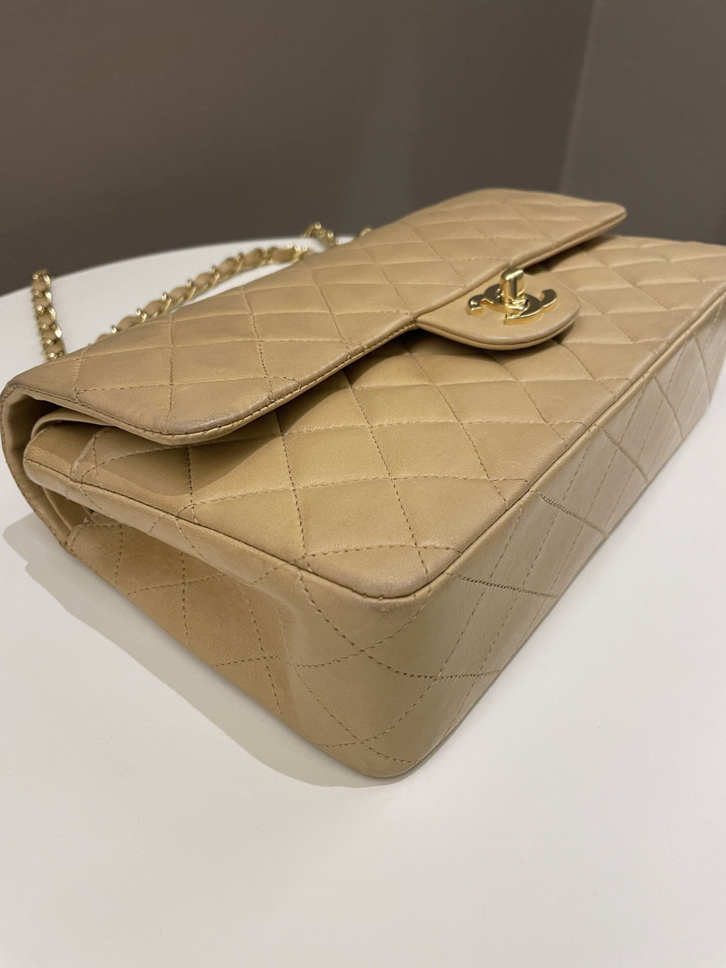 Chanel Vintage Classic Quilted Medium Double Flap Beige Lambskin